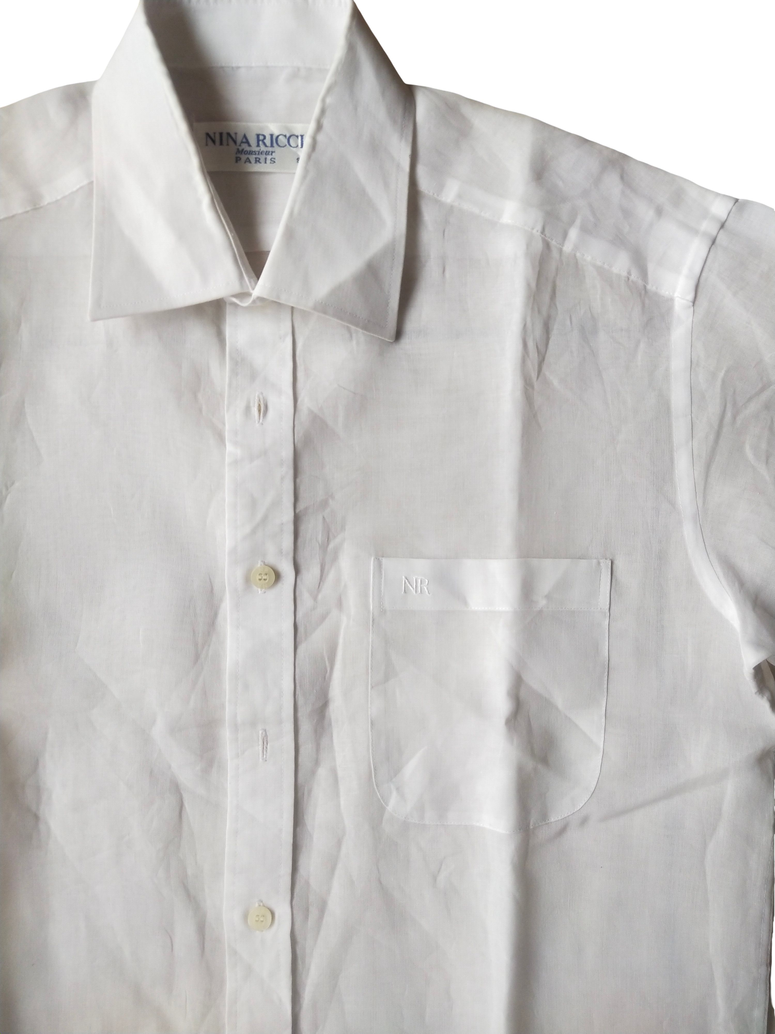 Nina Ricci 1990s Nina Ricci Monsieur Paris White SS Embroidered Shirt Size L / US 10 / IT 46 - 2 Thumbnail