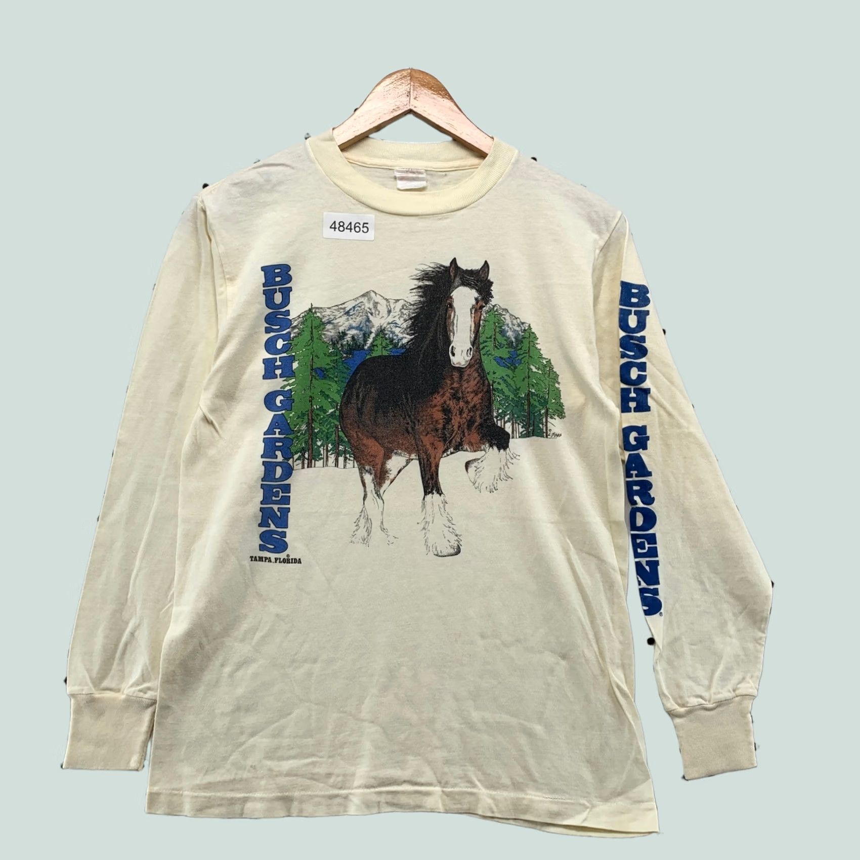 Vintage VINTAGE Busch Gardens T Shirt Mens M Cream 90s Clydesdale Horse Long Sleeve Size US M / EU 48-50 / 2 - 1 Thumbnail