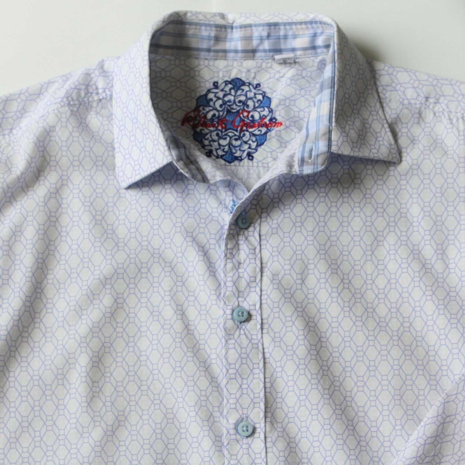 Robert Graham Geometric Print Light Blue Dress Shirt size L MSRP $198 Size US L / EU 52-54 / 3 - 2 Thumbnail