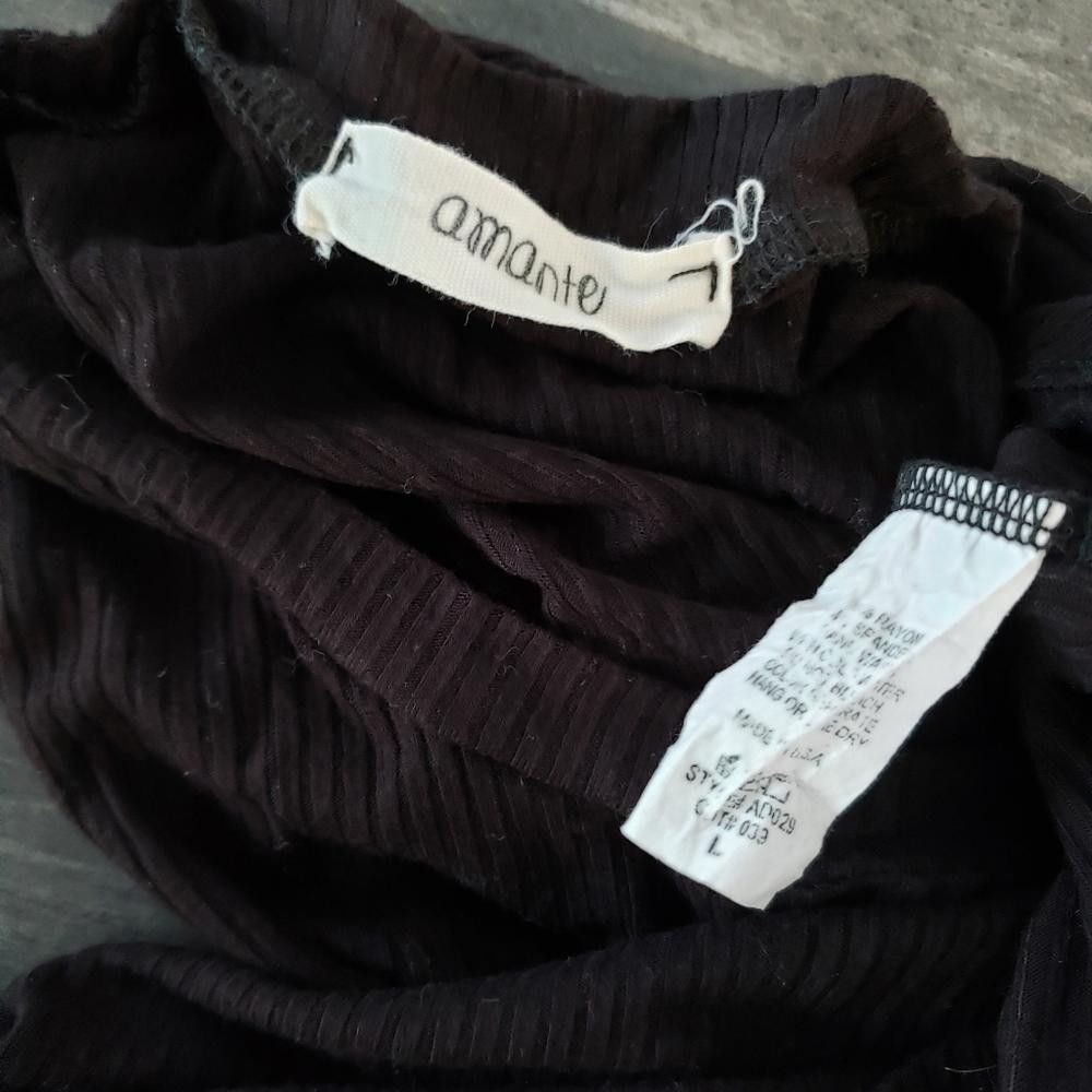 Designer Black Ribbed Amante Short Sleeve Mini Size L / US 10 / IT 46 - 3 Thumbnail