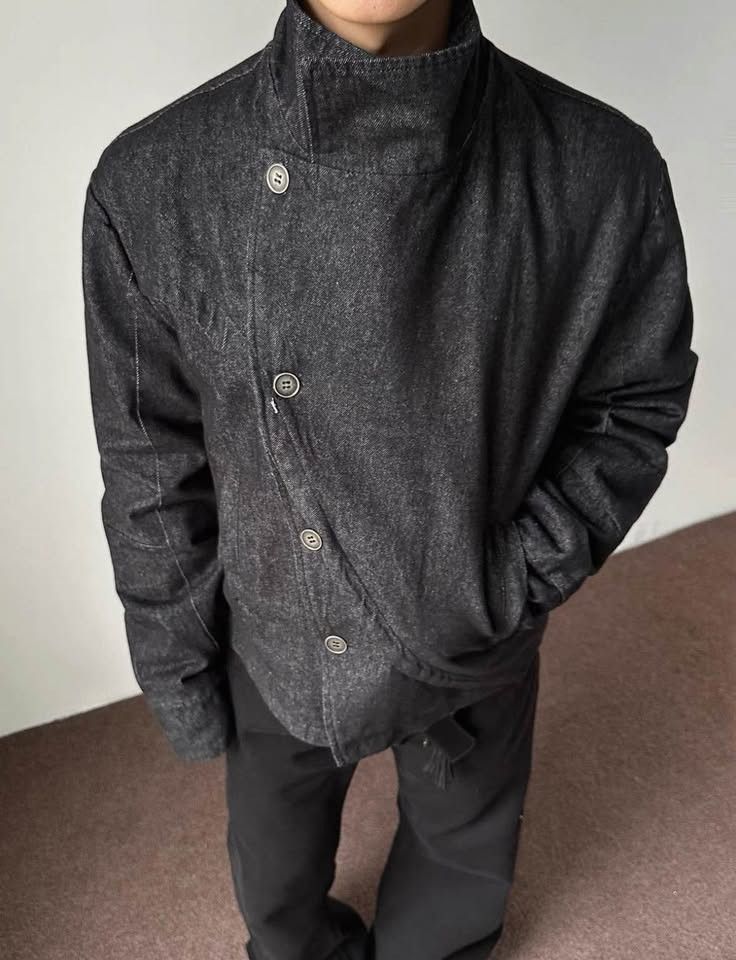 Vintage Asymmetrical Denim Button-Up Jacket (WITH INSULATED PADDING) Size US S / EU 44-46 / 1 - 2 Thumbnail