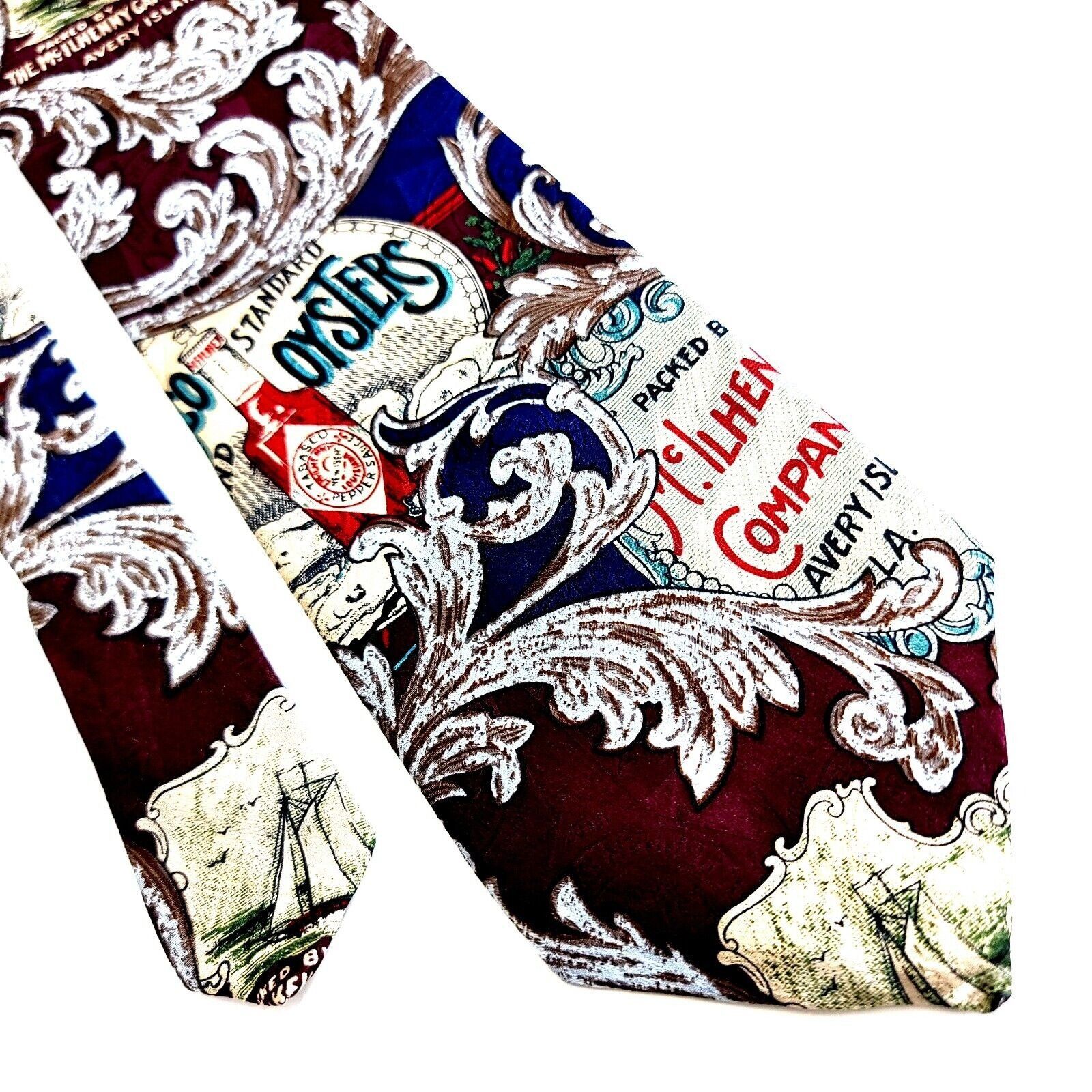 Tabasco Tabasco Standard Oyster Jacquard Print Maroon Silk Tie Long Size ONE SIZE - 1 Thumbnail