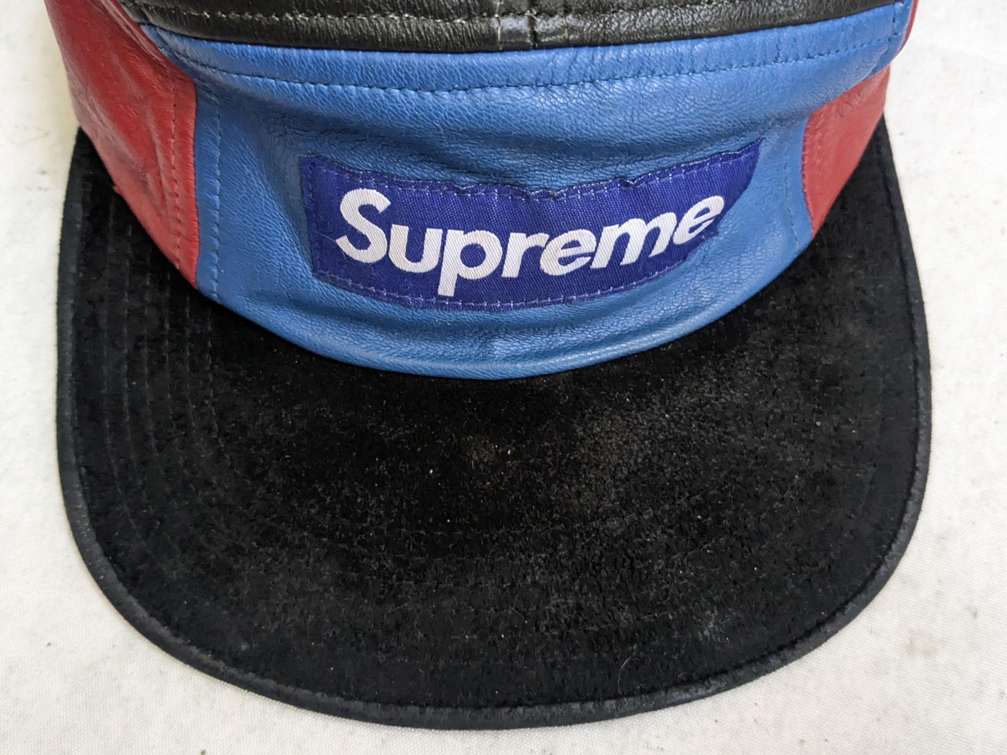 Supreme Supreme Camp Cap Hat 5 Panel Leather Suede Red Blue Size ONE SIZE - 4 Thumbnail