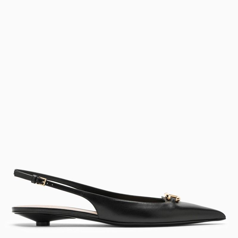 image of Valentino Garavani Ballerina Slingback Vlogo The Bold Edition Black Shoes, Women's (Size 10)