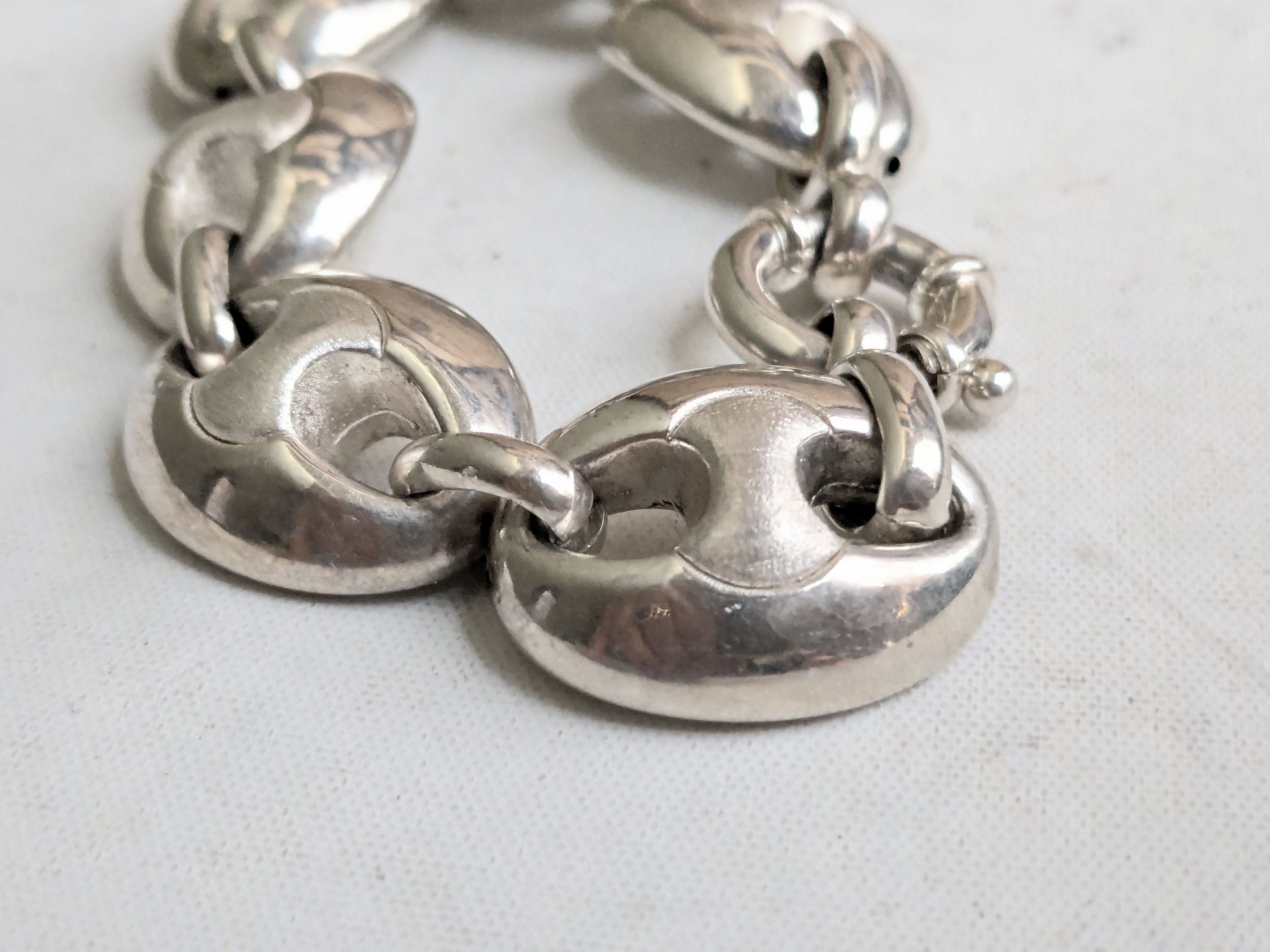 Jewelry Vintage Sterling Silver Bracelet Mariner Anchor Puffy Hollow Size 26 - 10 Thumbnail