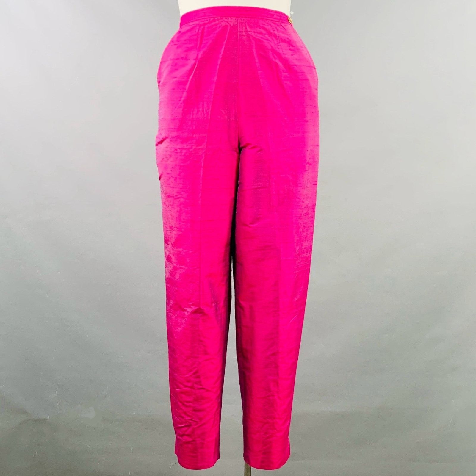 Saks Fifth Avenue Size 12 Pink Fuchsia Silk Shantung Dress Pants Size 34" / US 12 / IT 48 - 5 Thumbnail