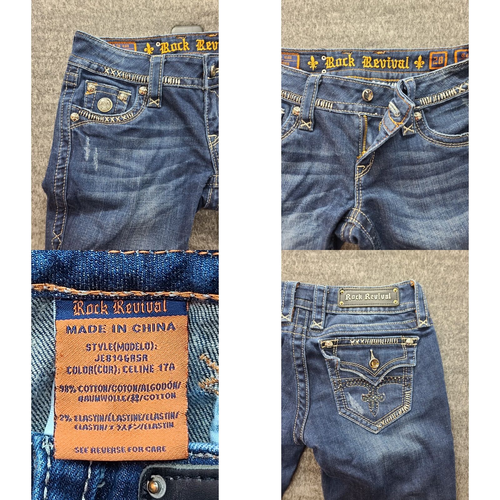 Vintage VINTAGE Rock Revival Jeans Womens 28 Celine Bootcut Cowgirlcore Embroidered Rhinestone Blue Denim Stretch Size 28" / US 6 / IT 42 - 8 Thumbnail
