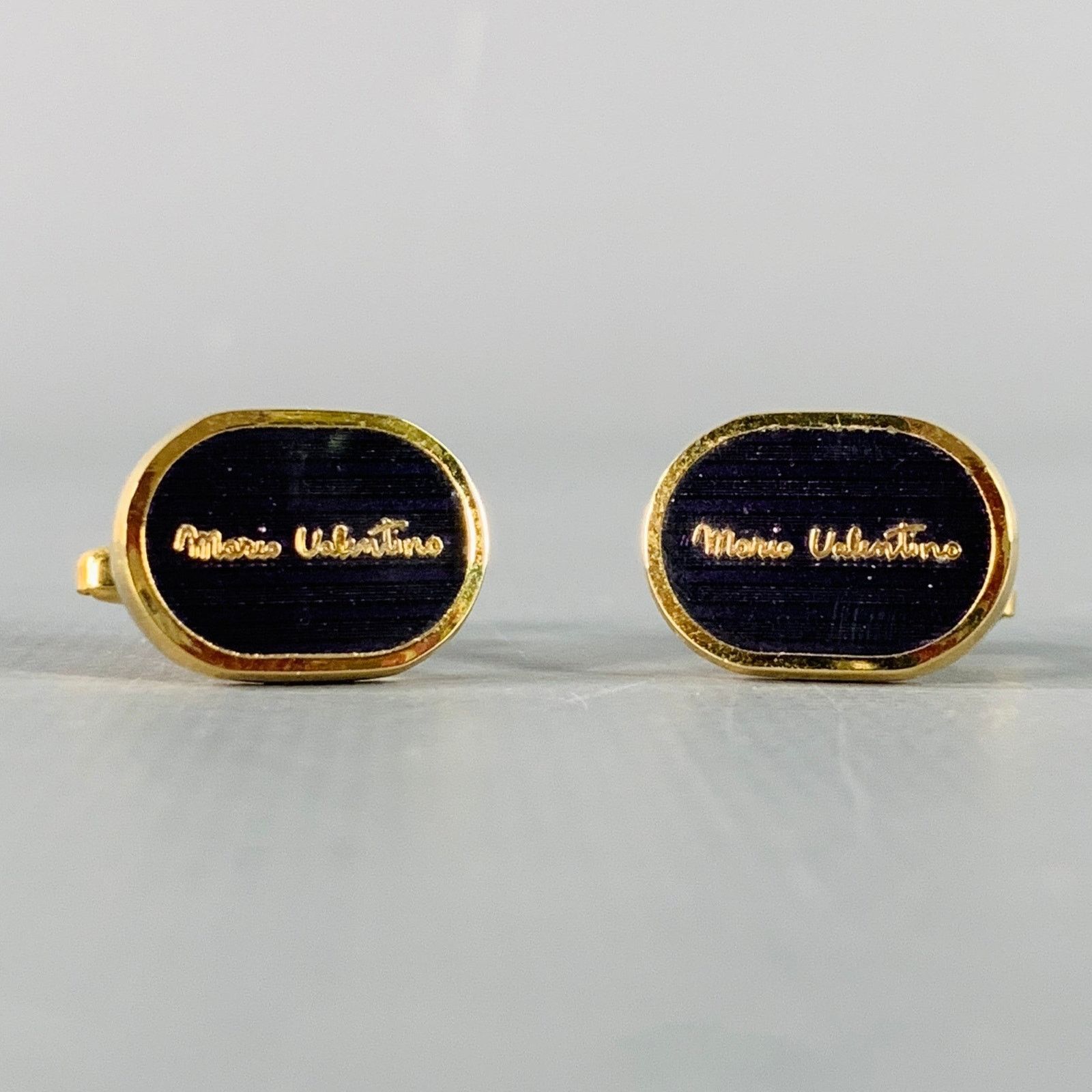 Mario Valentino Vintage Purple Gold Tone Signature Metal Cuff Links Size ONE SIZE - 1 Thumbnail