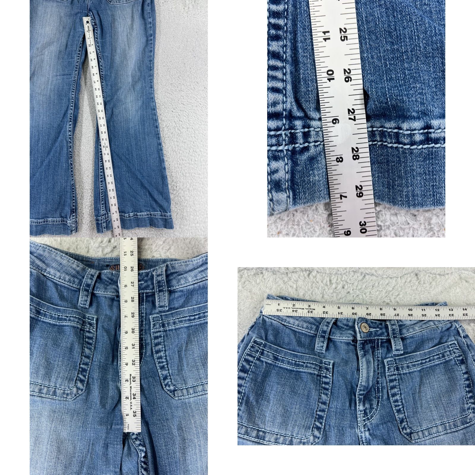 Vintage Shyanne Jeans Womens 29 Blue Denim Wide Leg Flare Mid Rise Cotton 24x29 Size 29" - 8 Thumbnail