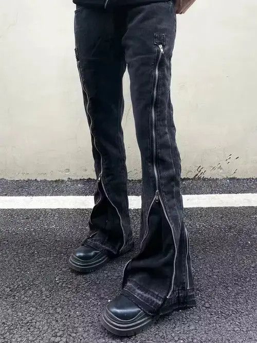 Jean distressed zipper grunge flared pants Size US 34 / EU 50 - 1 Thumbnail