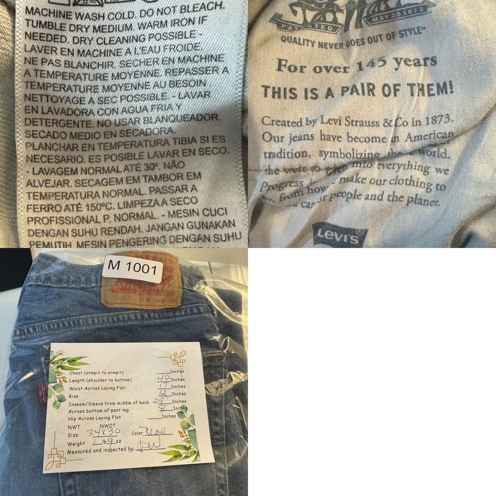 Levi's Levi’s 505 Jeans Men 34x30 Regular Fit Mid Rise Straight Blue Denim Classic Size US 34 / EU 50 - 9 Thumbnail
