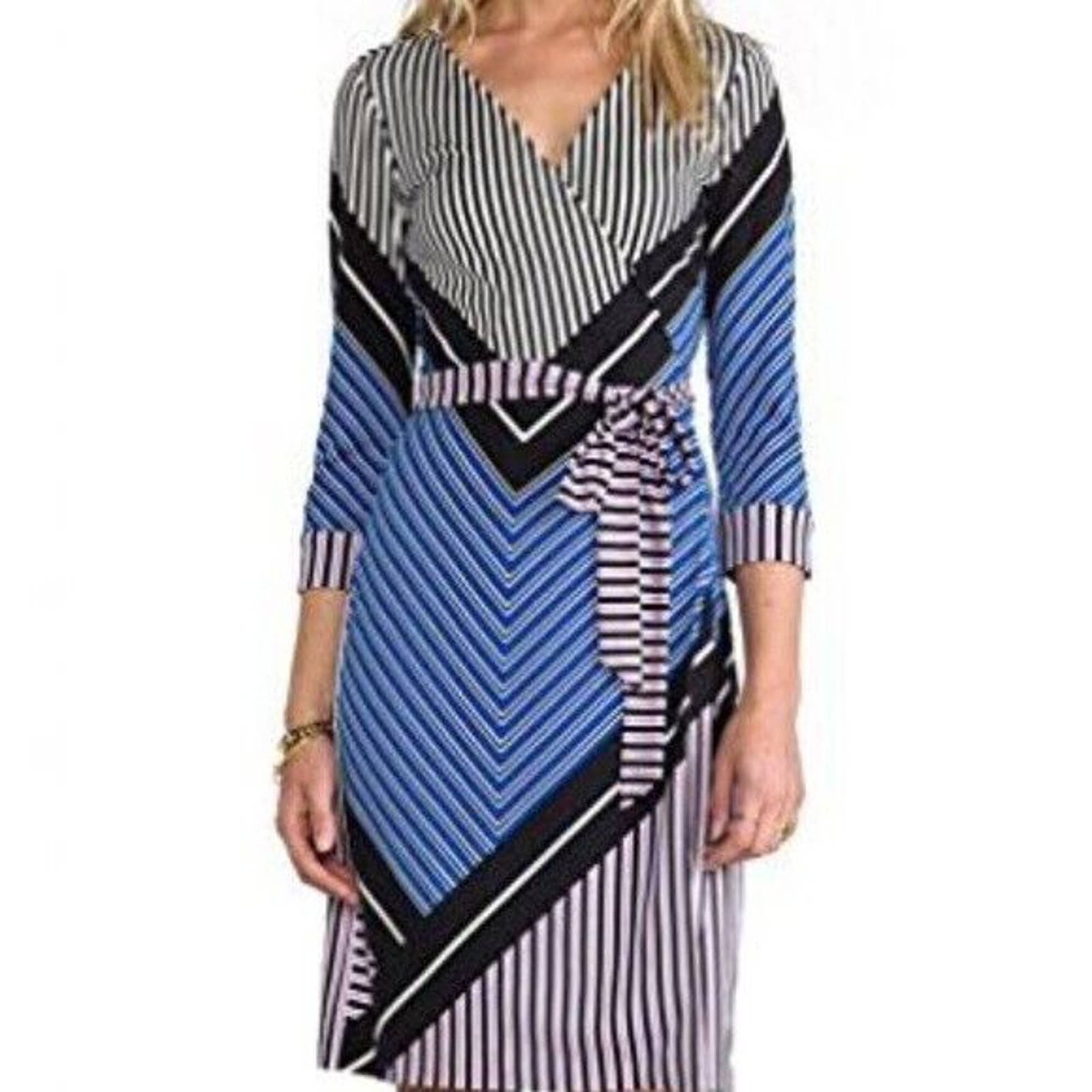 image of Dvf Diane Von Furstenberg Julian Two Wrap Dress Stripe Black, Women's (Size Small)