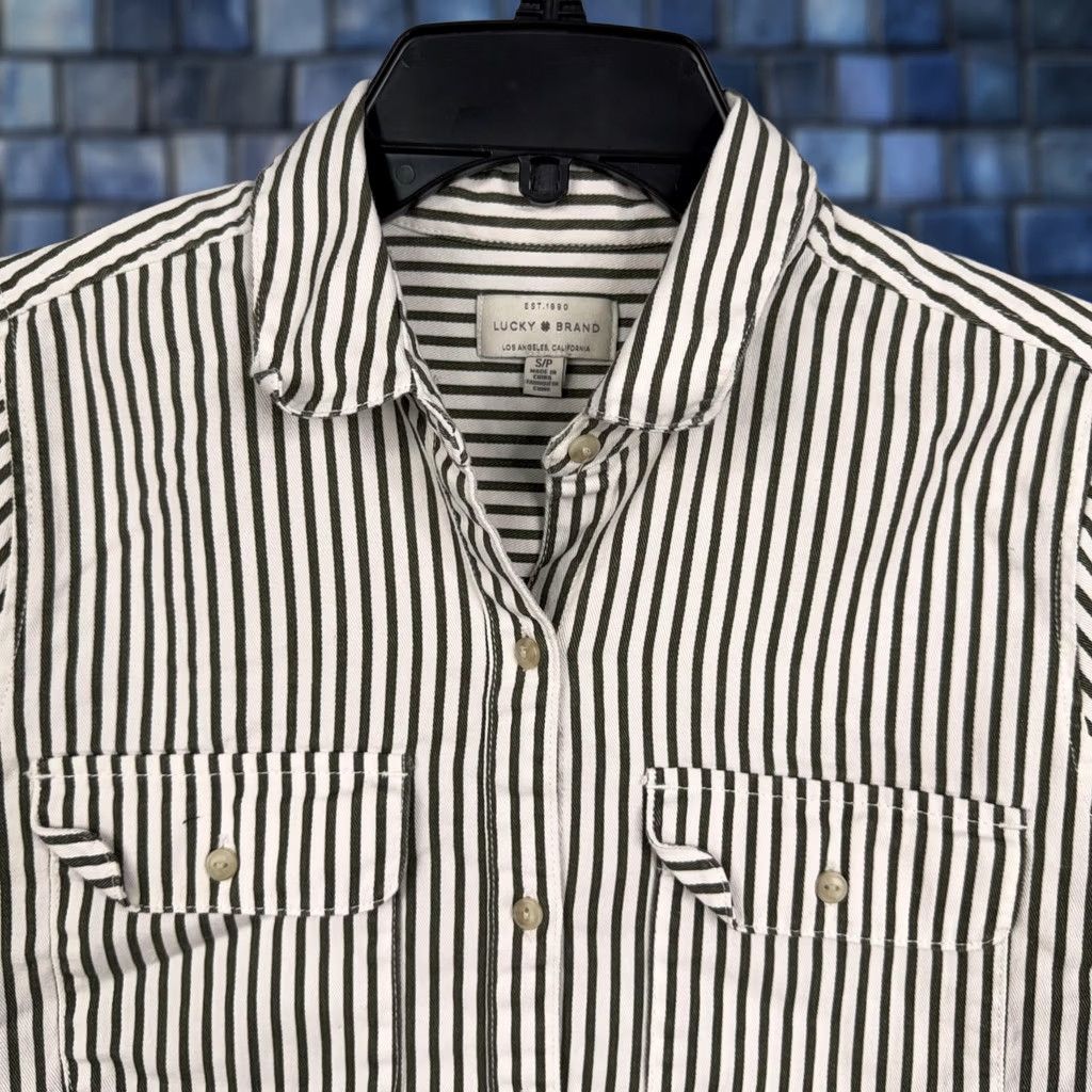 Lucky Brand Lucky Brand Shirt Womens Small White Green Stripe Button Front Long Sleeve Casual Denim Size S / US 4 / IT 40 - 1 Thumbnail