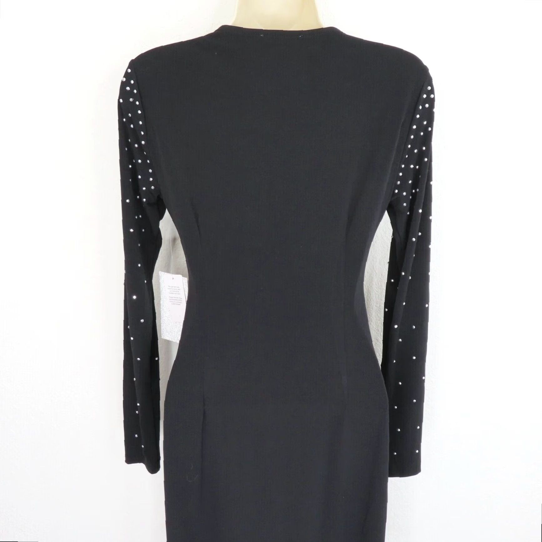 Carmen Marc Valvo Womens XS Black Studded V-Neck Long Sleeve Dress NEW