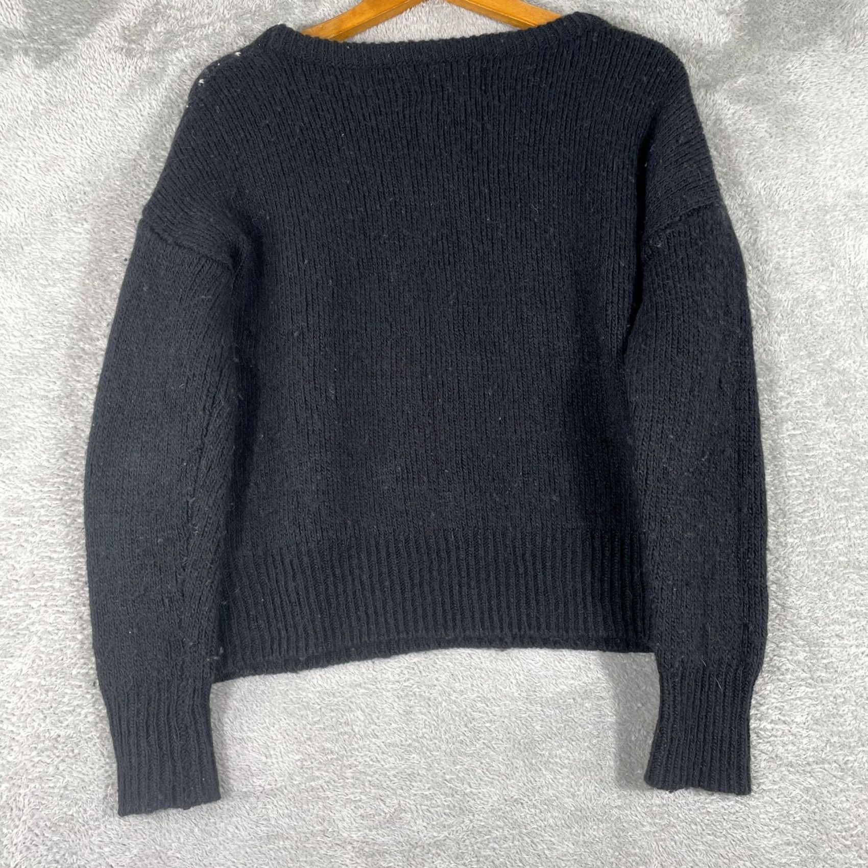 Vintage Ruby Moon Sweater Womens S Black Fair Isle Reindeer White Nordic Knit Cozy Size S / US 4 / IT 40 - 2 Thumbnail