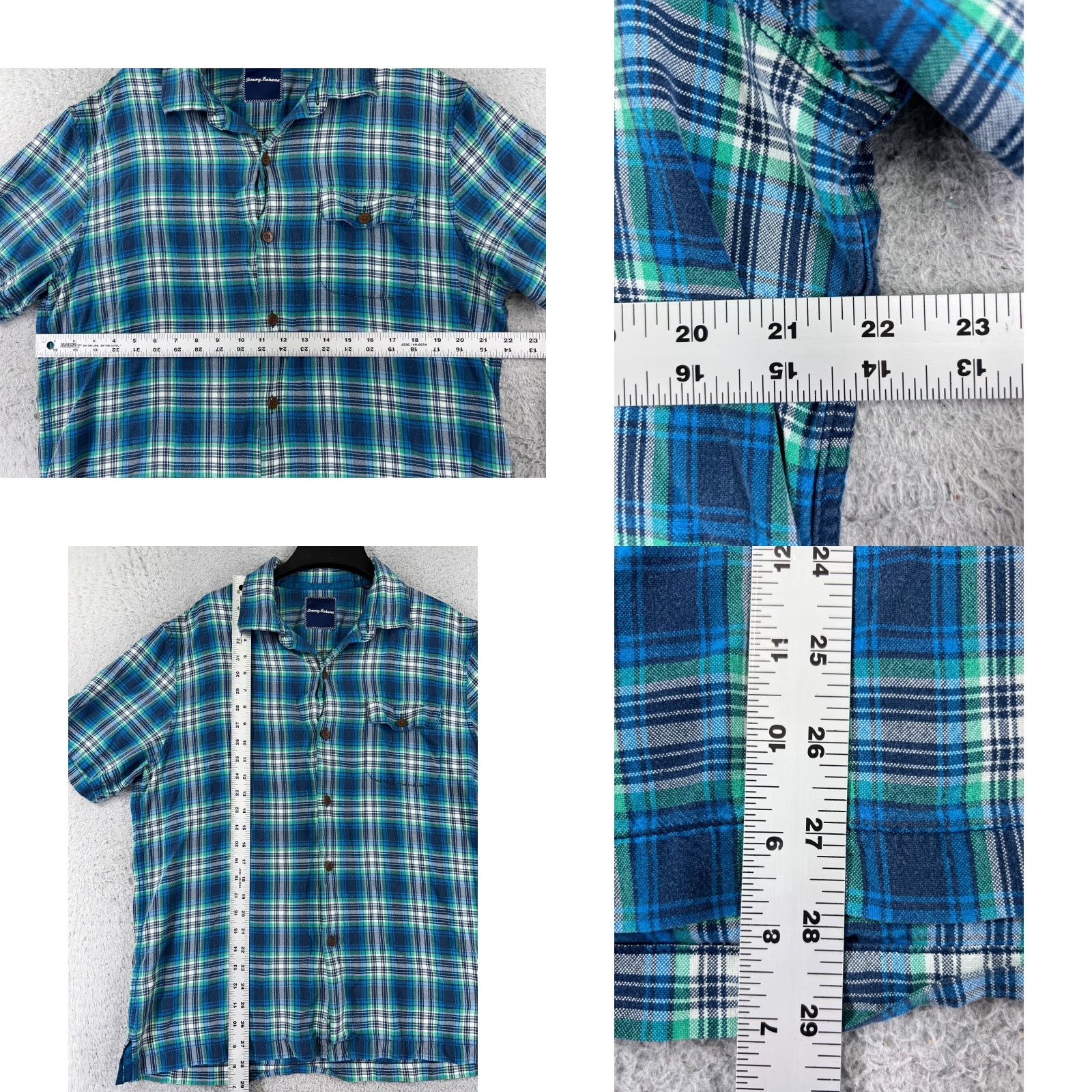 Tommy Bahama Tommy Bahama Shirt Men Large Blue Green Plaid Button-Up Pocket Silk Beach 100% Silk Vacation Aloha Resort Casual Mens Shirt Size US L / EU 52-54 / 3 - 8 Thumbnail