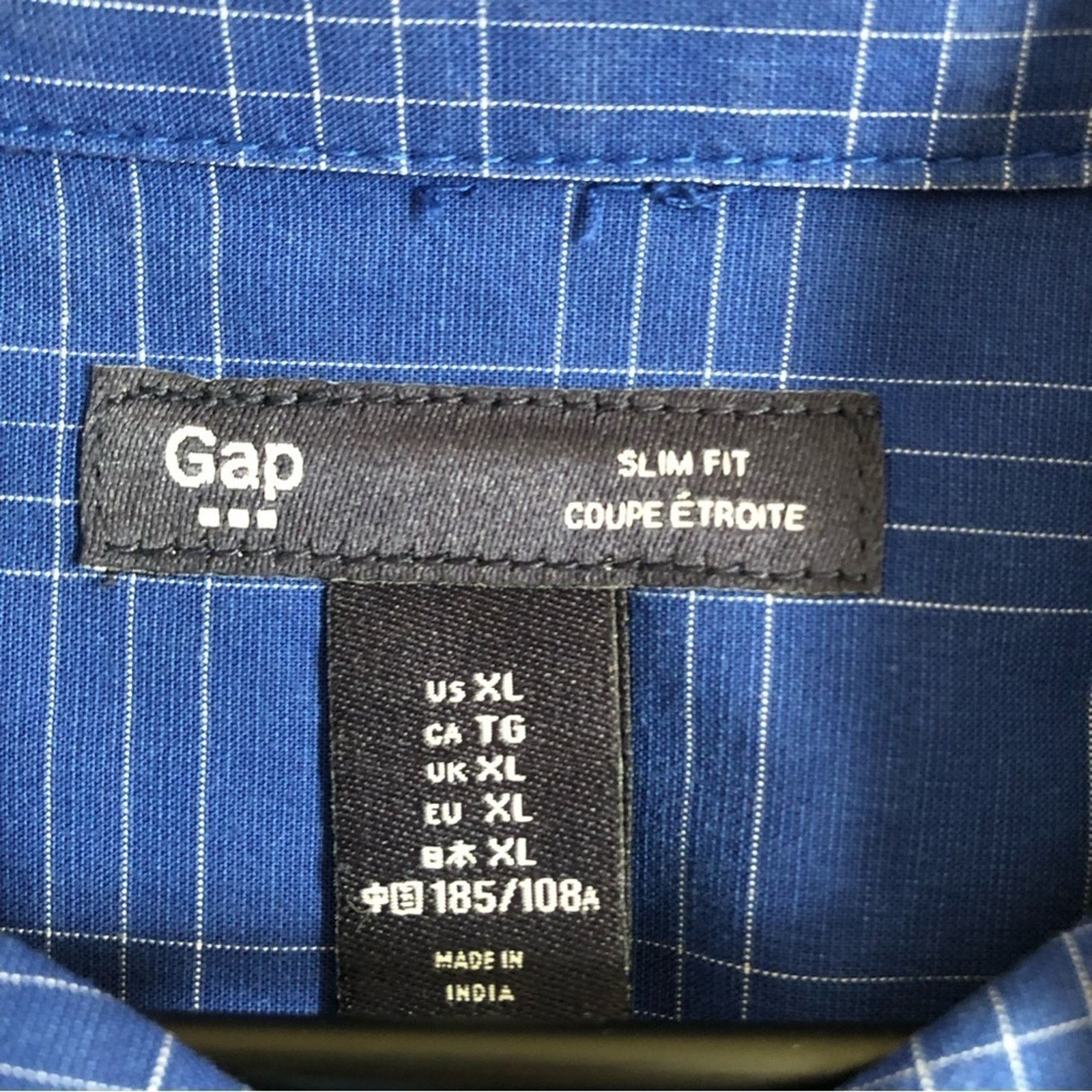 Gap Gap Men's Slim Fit Long Sleeves Button Dark Blue Plaid Shirt Size US XL / EU 56 / 4 - 7 Thumbnail