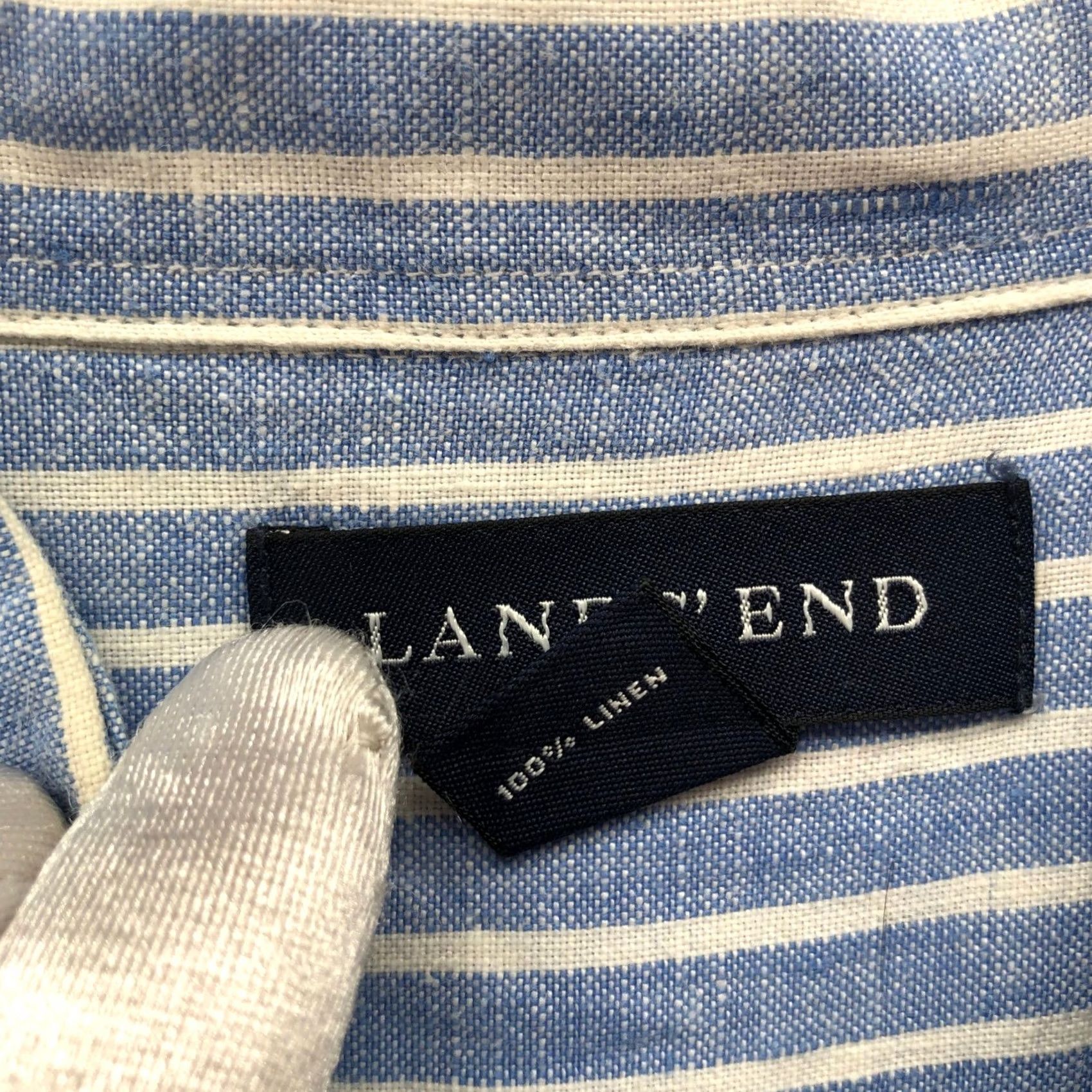 Lands' End Lands' End Short Sleeve Shirt Mens L Blue White Stripe Button-Down 100% Linen Size US L / EU 52-54 / 3 - 4 Thumbnail
