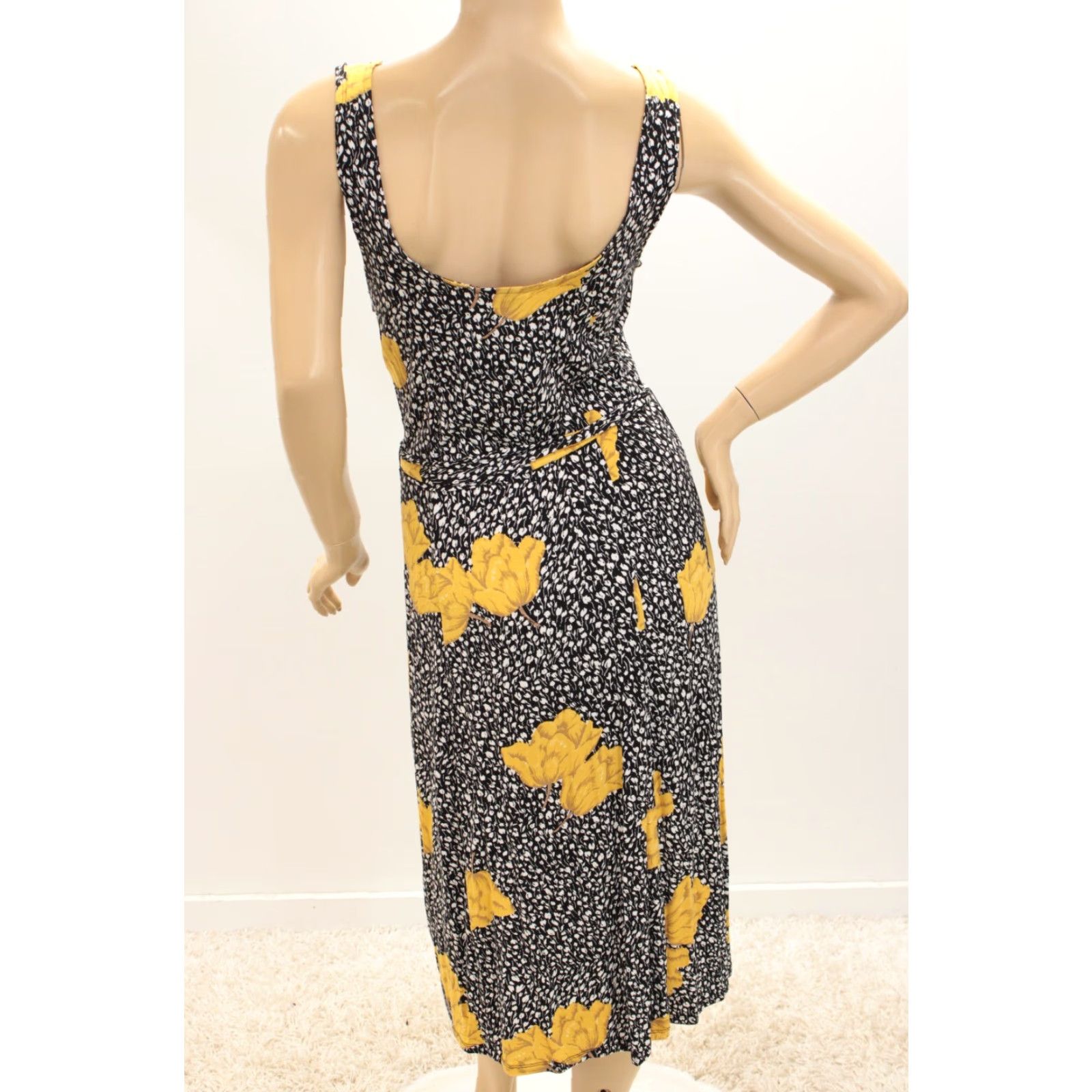 Vintage VINTAGE ModCloth Slip Dress Women's Medium Black Floral Cottagecore Midi Sleeveless A-Line Belted Retro Flower 90s Womens Size M / US 6-8 / IT 42-44 - 3 Thumbnail