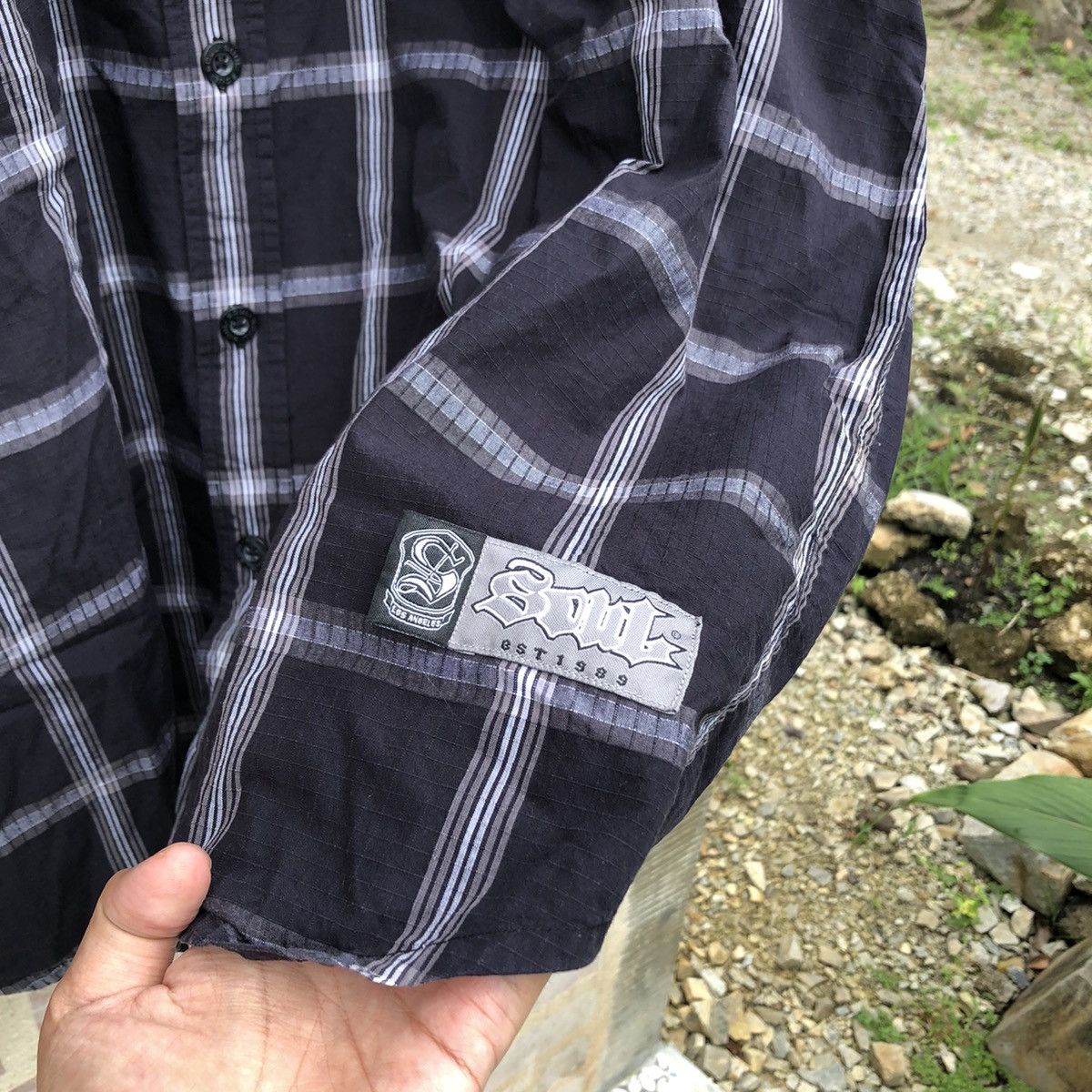 Japanese Brand × Vintage Vintage 90s Streetwear Baggy Soul Button Plaid 🍒 Size US XXL / EU 58 / 5 - 2 Thumbnail