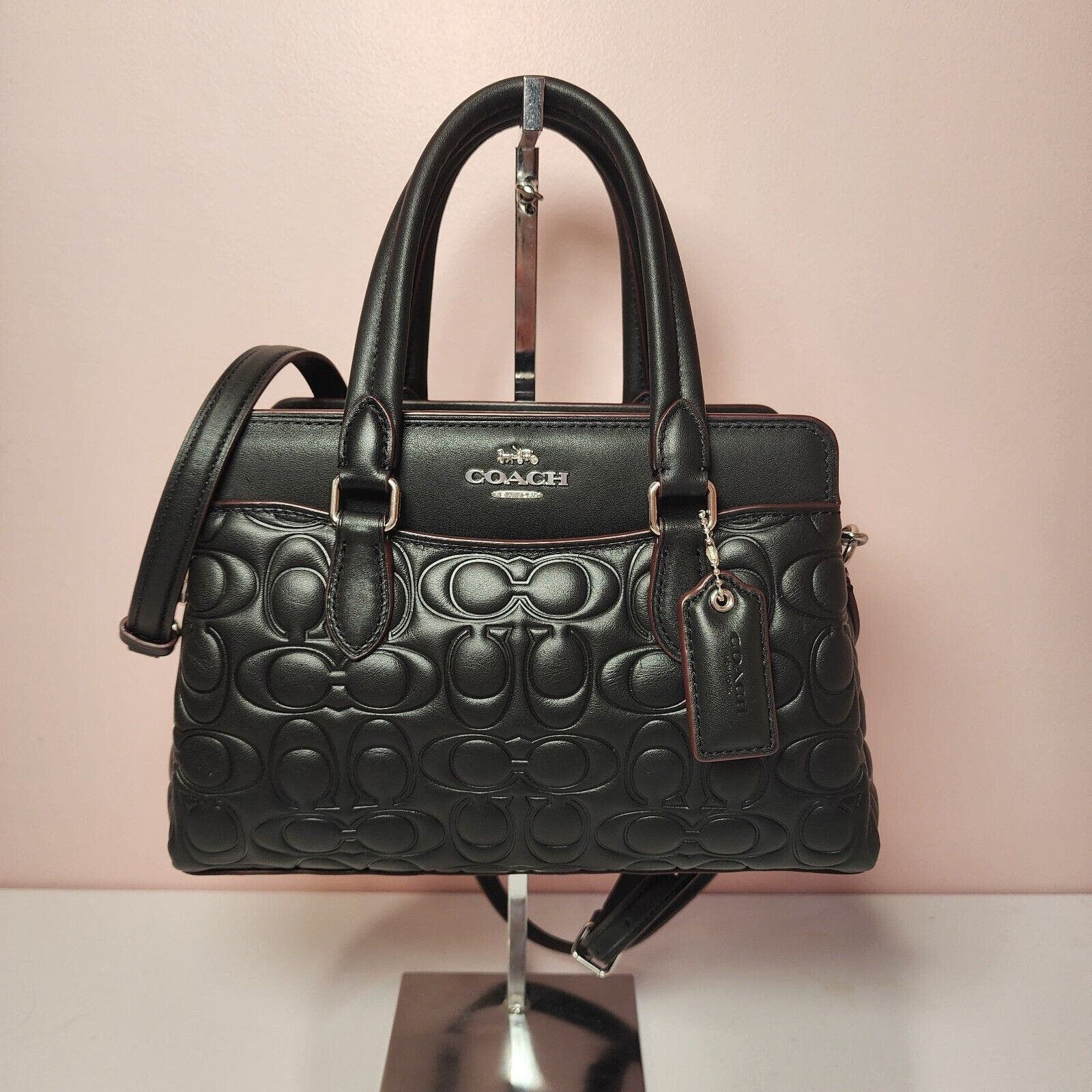 image of Coach Cm050 Mini Darcie Carryall Bag Signature Leather Black, Women's