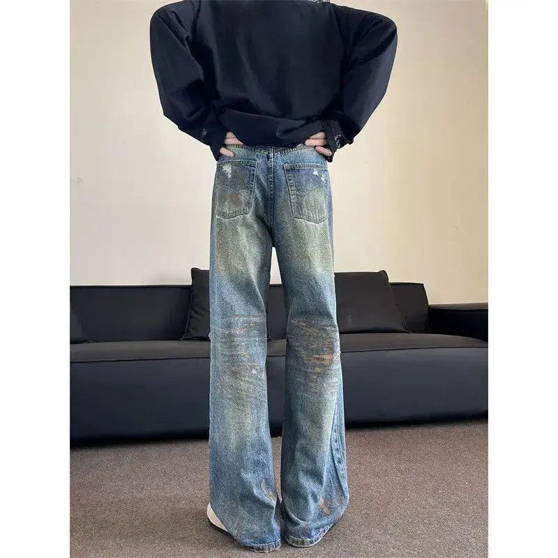 Japanese Brand Retro loose wide leg dirty dyed ripped jeans Size US 32 / EU 48 - 5 Thumbnail