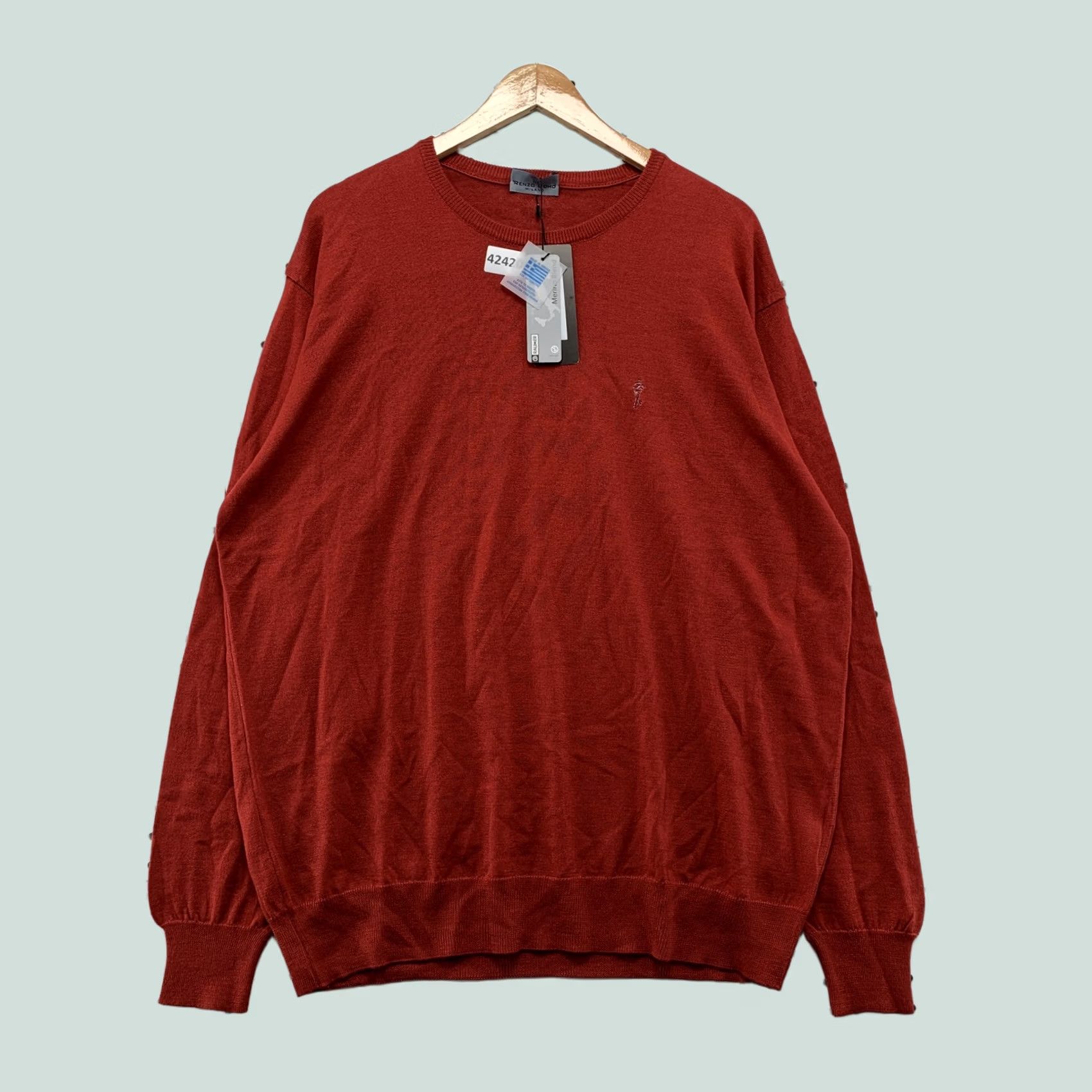 Lorenzo Uomo Renzo Uomo Merino Wool Sweater Mens 3XL Orange Pullover Long Sleeve NWT Vintage Size US XXL / EU 58 / 5 - 1 Thumbnail
