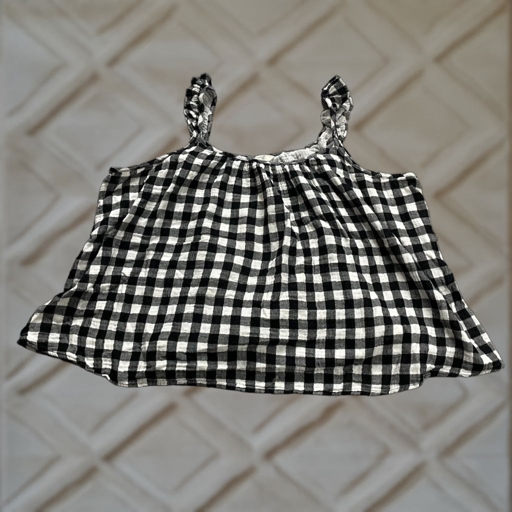 Vintage Terra & Sky Top Women 2XL Black & White Check Cotton Sleeveless Cropped Relaxed Size XXL / US 16-18 / IT 52-54 - 1 Thumbnail