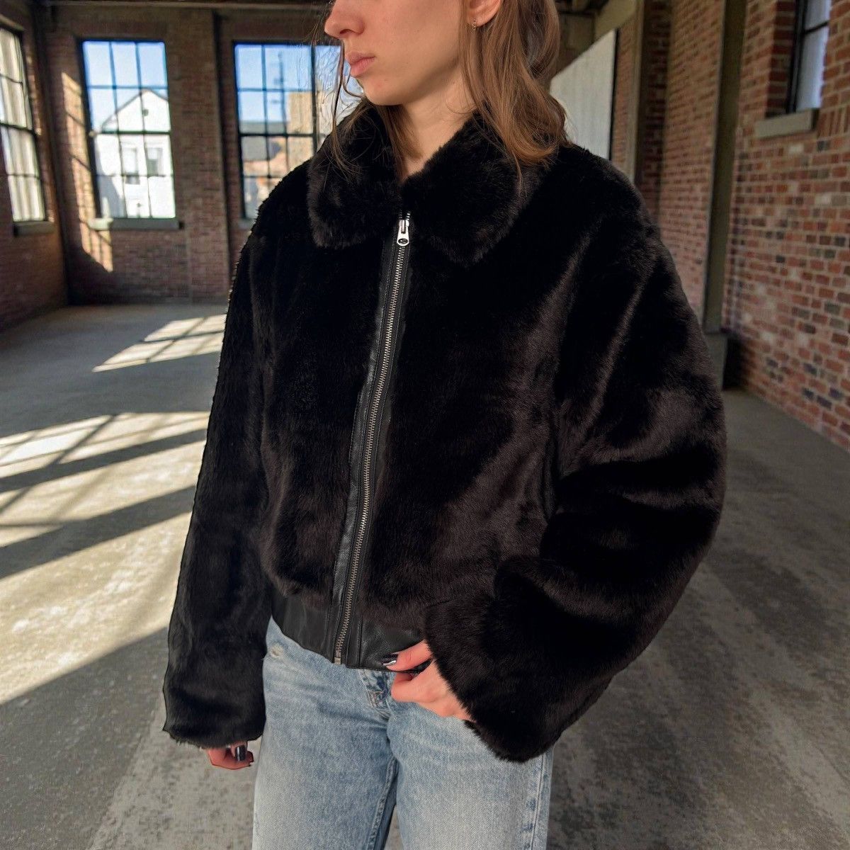Hysteric Glamour Orsay Y2K Glam Black Faux Fur Oversized Bomber Jacket Size L / US 10 / IT 46 - 2 Thumbnail