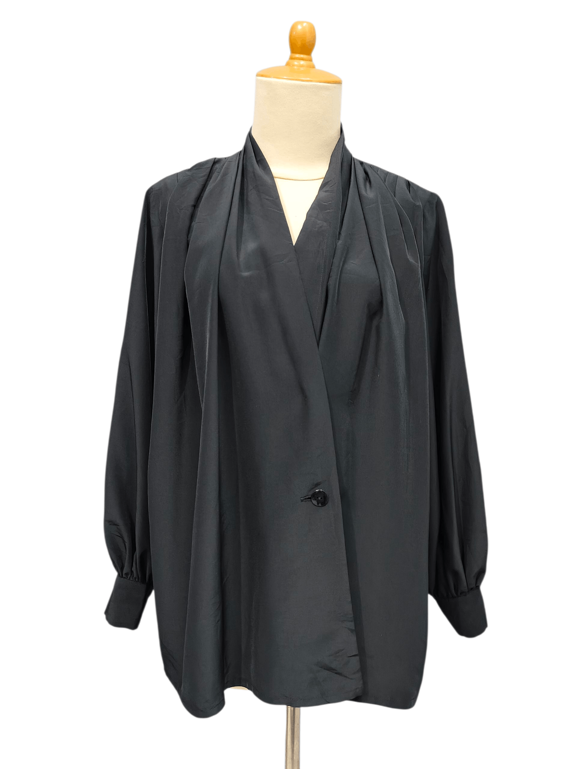 Yves Saint Laurent 80s YSL- Elegant Dark Academia Goth Minimalist Draped Blouse Size L / US 10 / IT 46 - 1 Thumbnail
