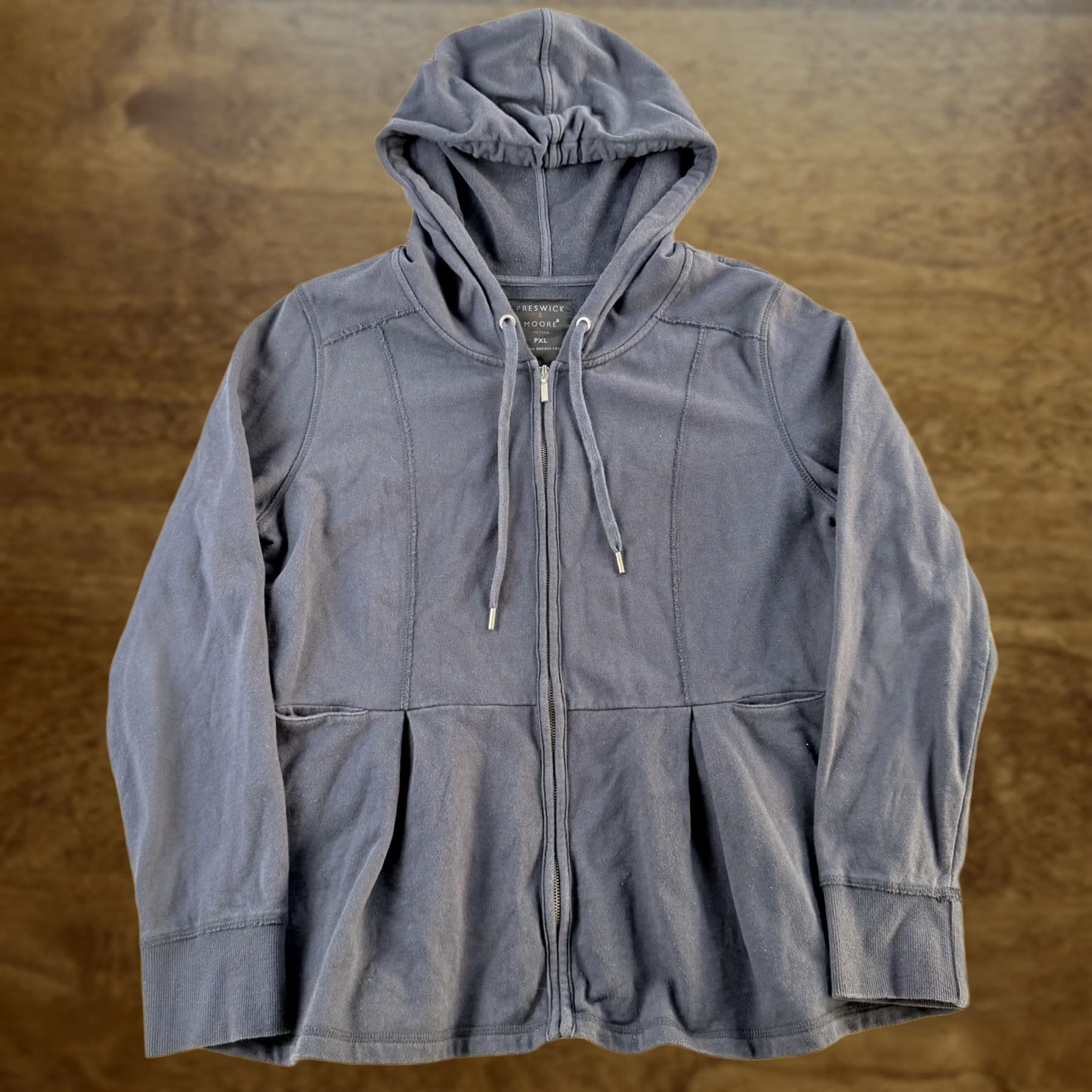 Vintage Y2K Preswick & Moore Jacket Womens PXL Navy Cotton Hooded Zip Pleated Hem Casual Size XL / US 12-14 / IT 48-50 - 1 Thumbnail