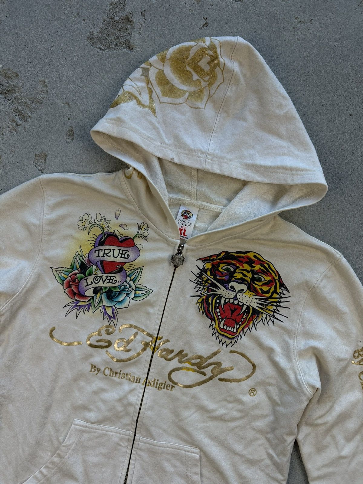 Ed Hardy × Vintage Vintage Y2K Overprinted EdHardy True Love Hoodie Japan Style Size XL / US 12-14 / IT 48-50 - 4 Thumbnail