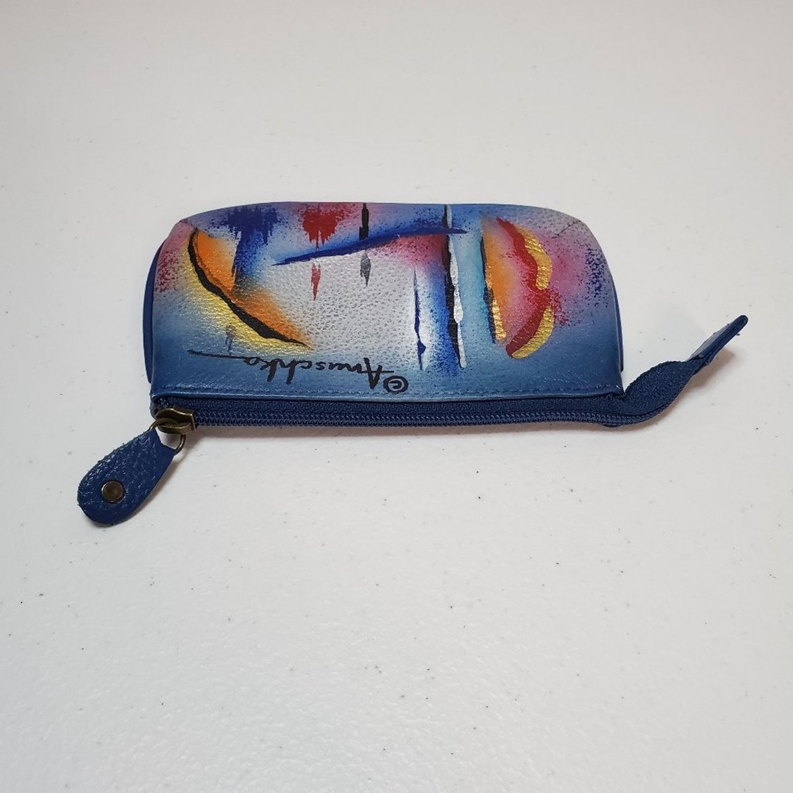 Designer Anuschka Abstractions Hand Painted Leather Coin Pouch Size ONE SIZE - 4 Thumbnail