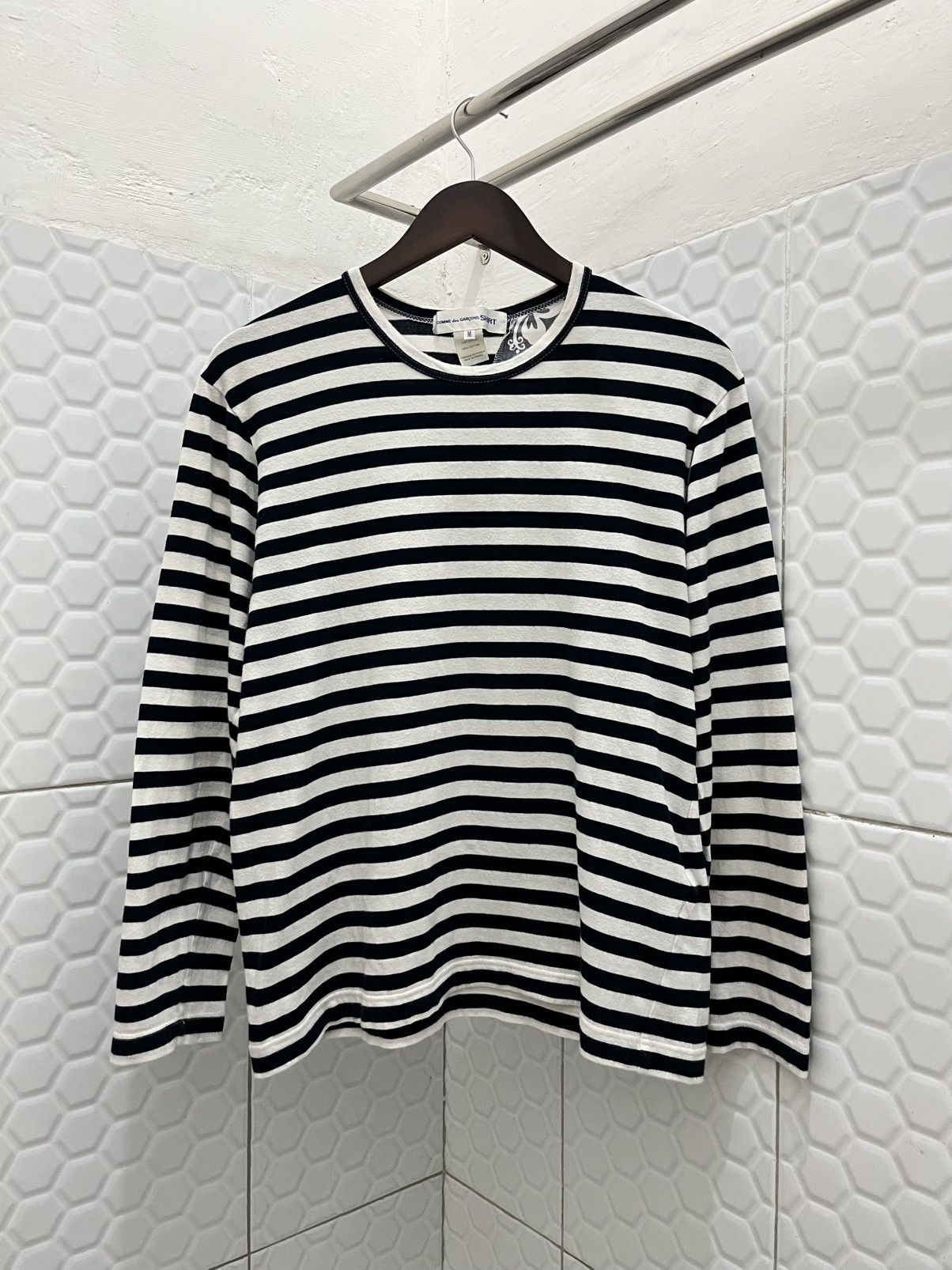 Comme Des Garcons Stripe Grunge Flower Patcback Longsleeve