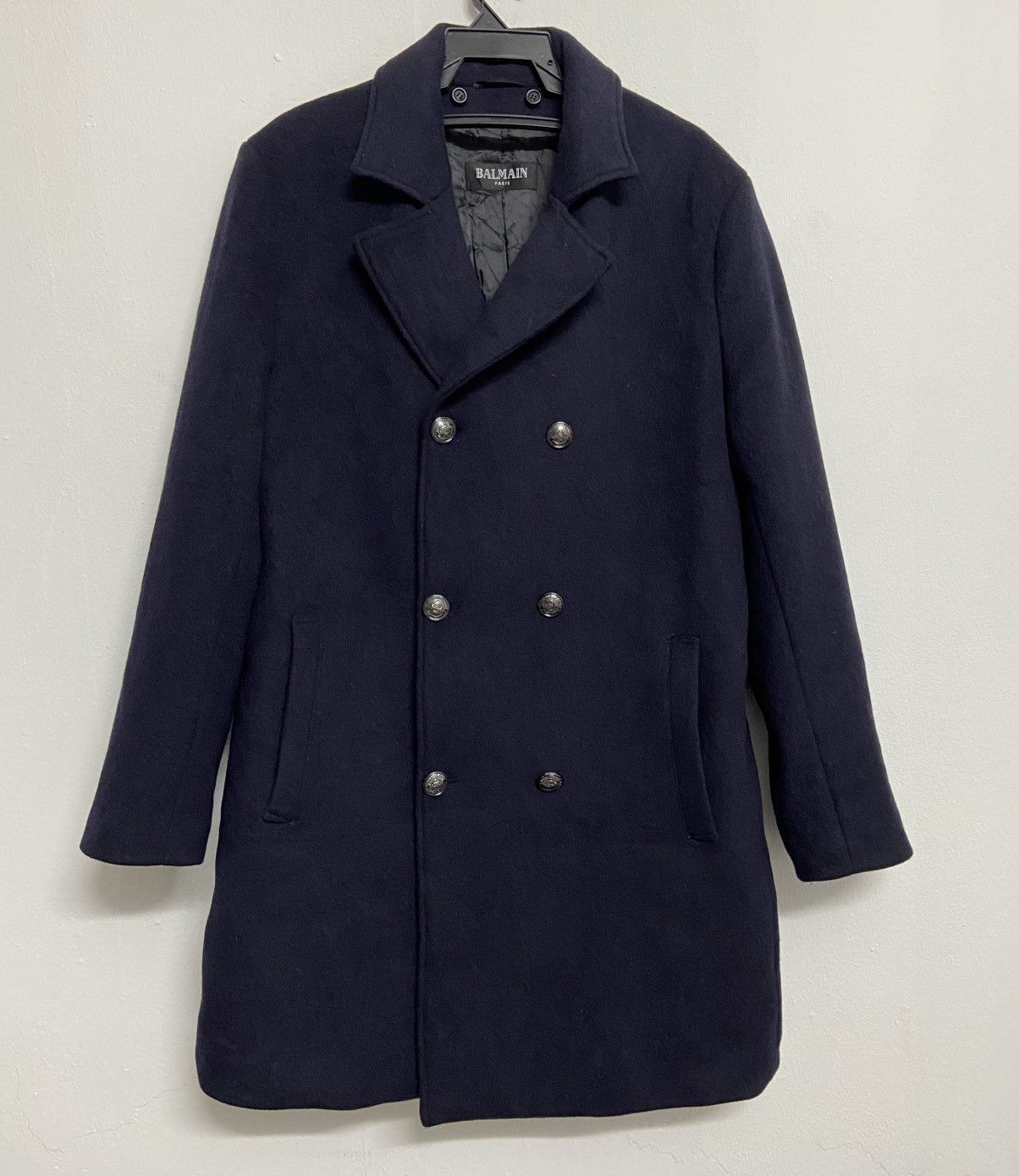 Balmain Balmain Double Breasted Navy Wool Pea Coat jacket Size US L / EU 52-54 / 3 - 1 Thumbnail