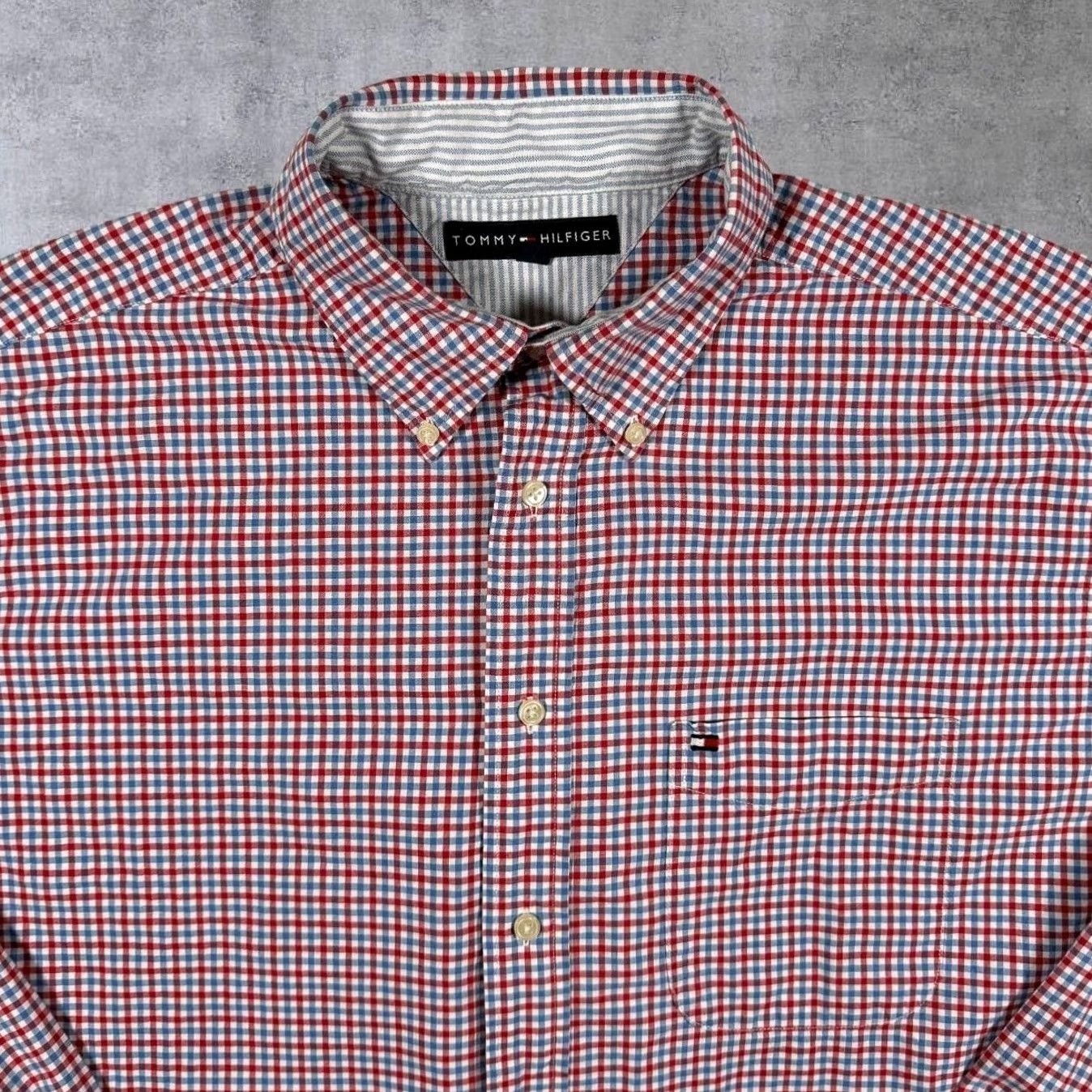 Tommy Hilfiger Tommy Hilfiger Button-Up Shirt Long Sleeve Cotton Check Blue Red White Large Mens Size US L / EU 52-54 / 3 - 4 Thumbnail