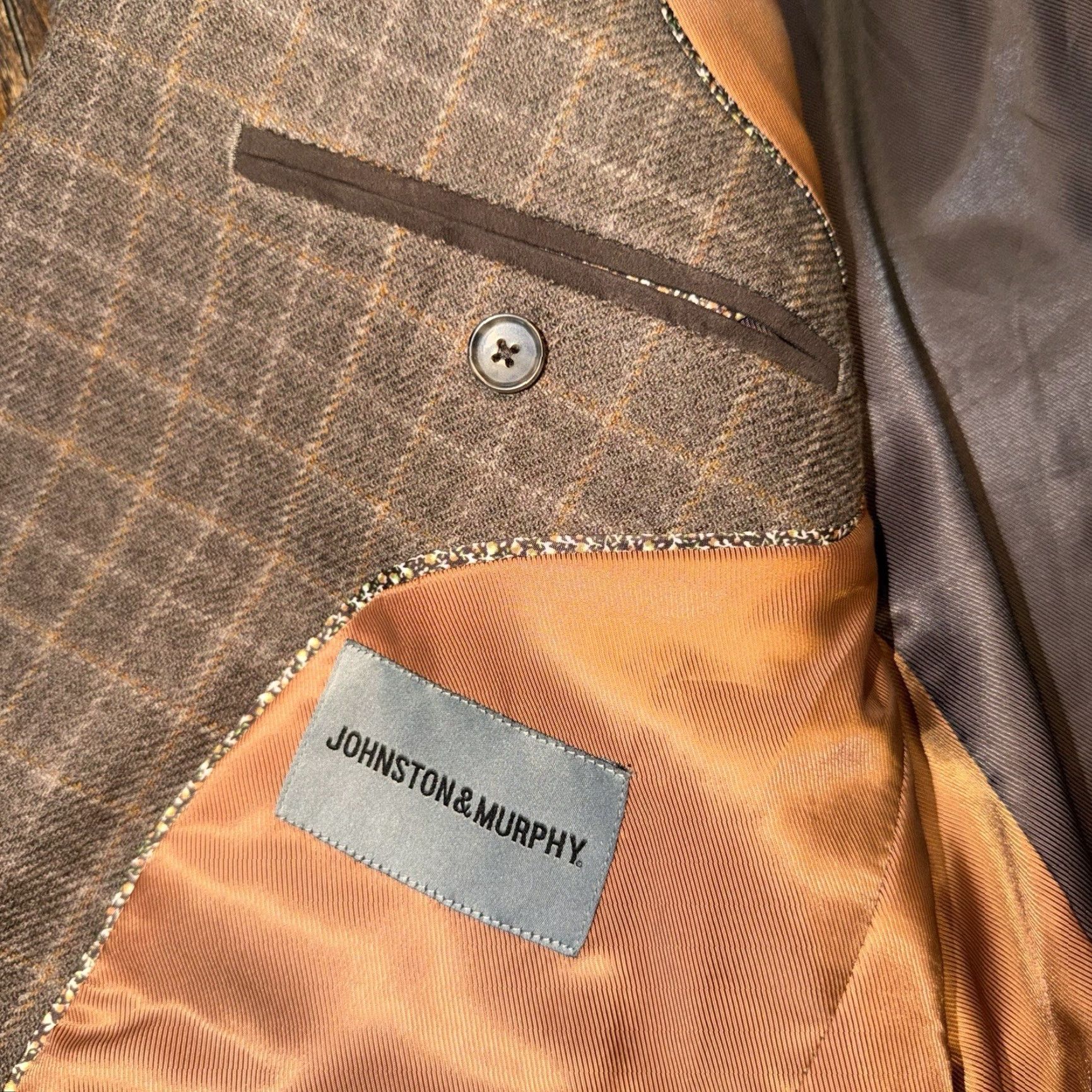 Johnston & Murphy Johnston & Murphy Mens Blazer Medium Brown Plaid Wool Sport Coat Jacket 3 Button Size 40R - 7 Thumbnail