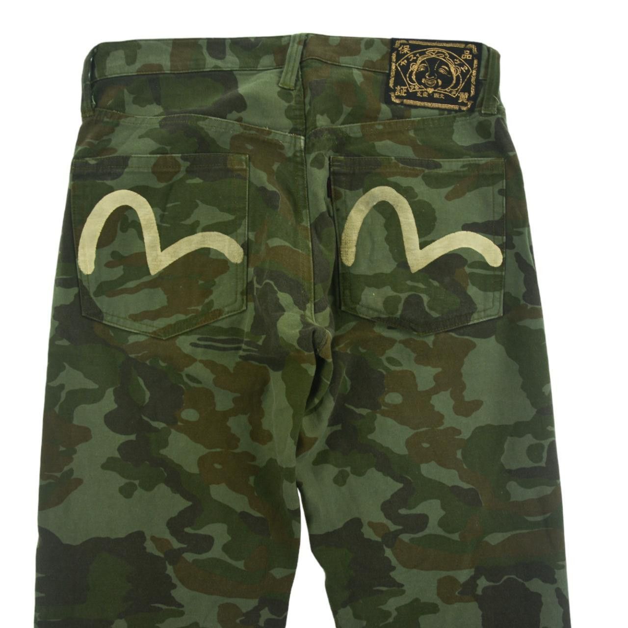 image of Vintage Evisu Camo Double Gull Trousers Size W29 in Khaki, Men's