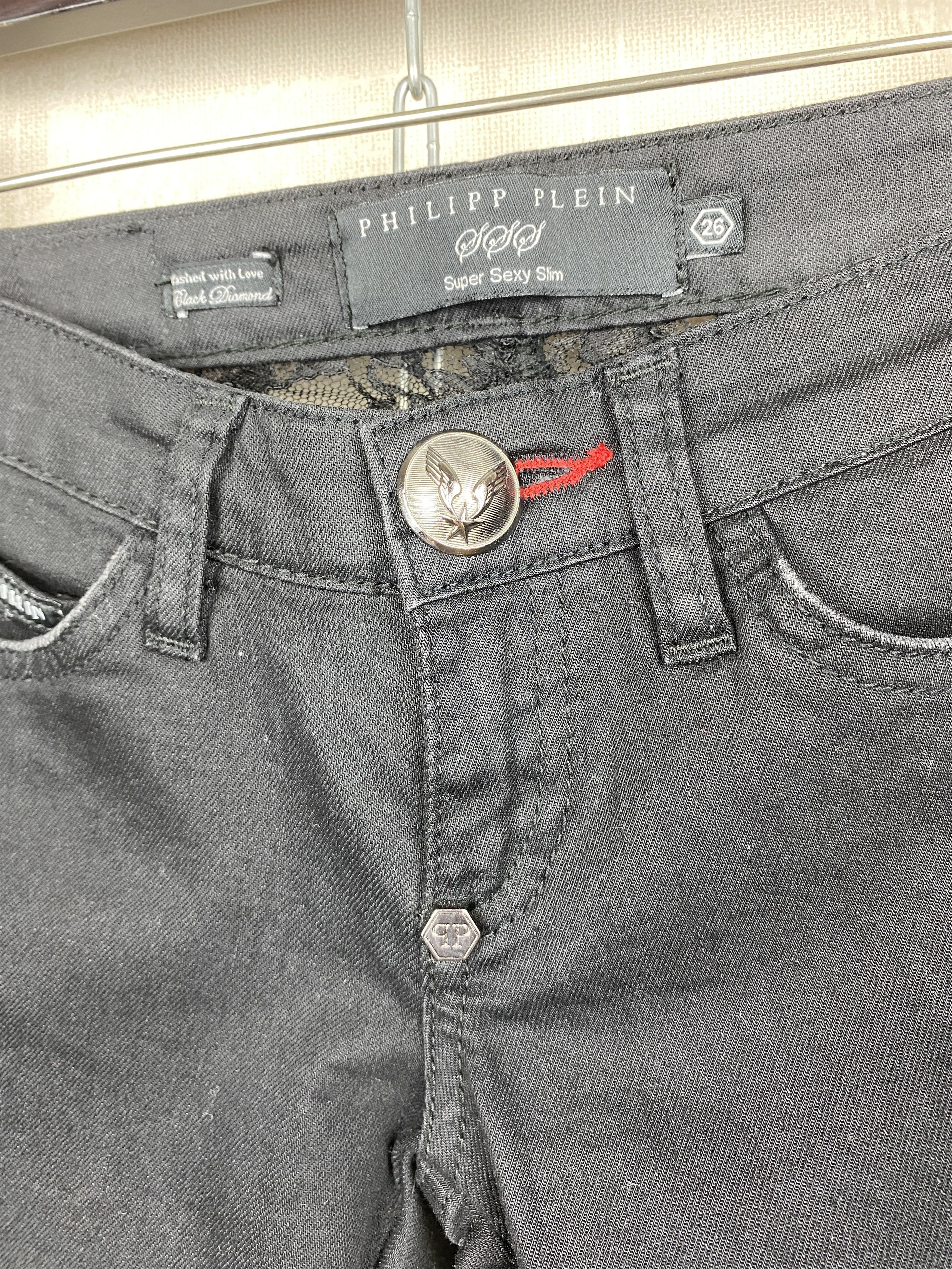 Philipp Plein Philipp Plein Black Diamond Y2K Lace Super Sexy Slim Jeans Size 26" / US 2 / IT 38 - 6 Thumbnail