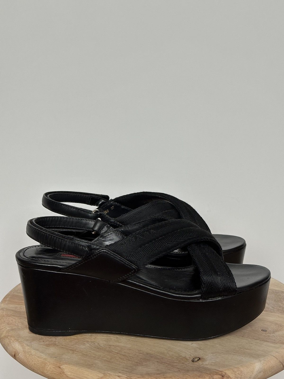 Prada Vintage y2k Prada wedge platforms sandal Size US 7 / IT 37 - 4 Thumbnail