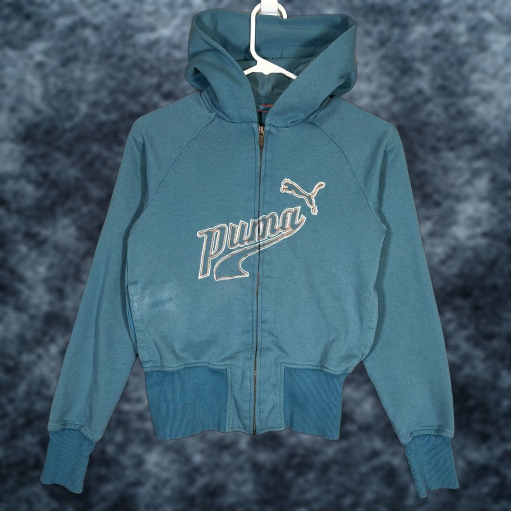 Puma Puma Full Zip Hoodie Sweatshirt Womens XS Teal Blue Spellout A1 Size XS / US 0-2 / IT 36-38 - 1 Thumbnail