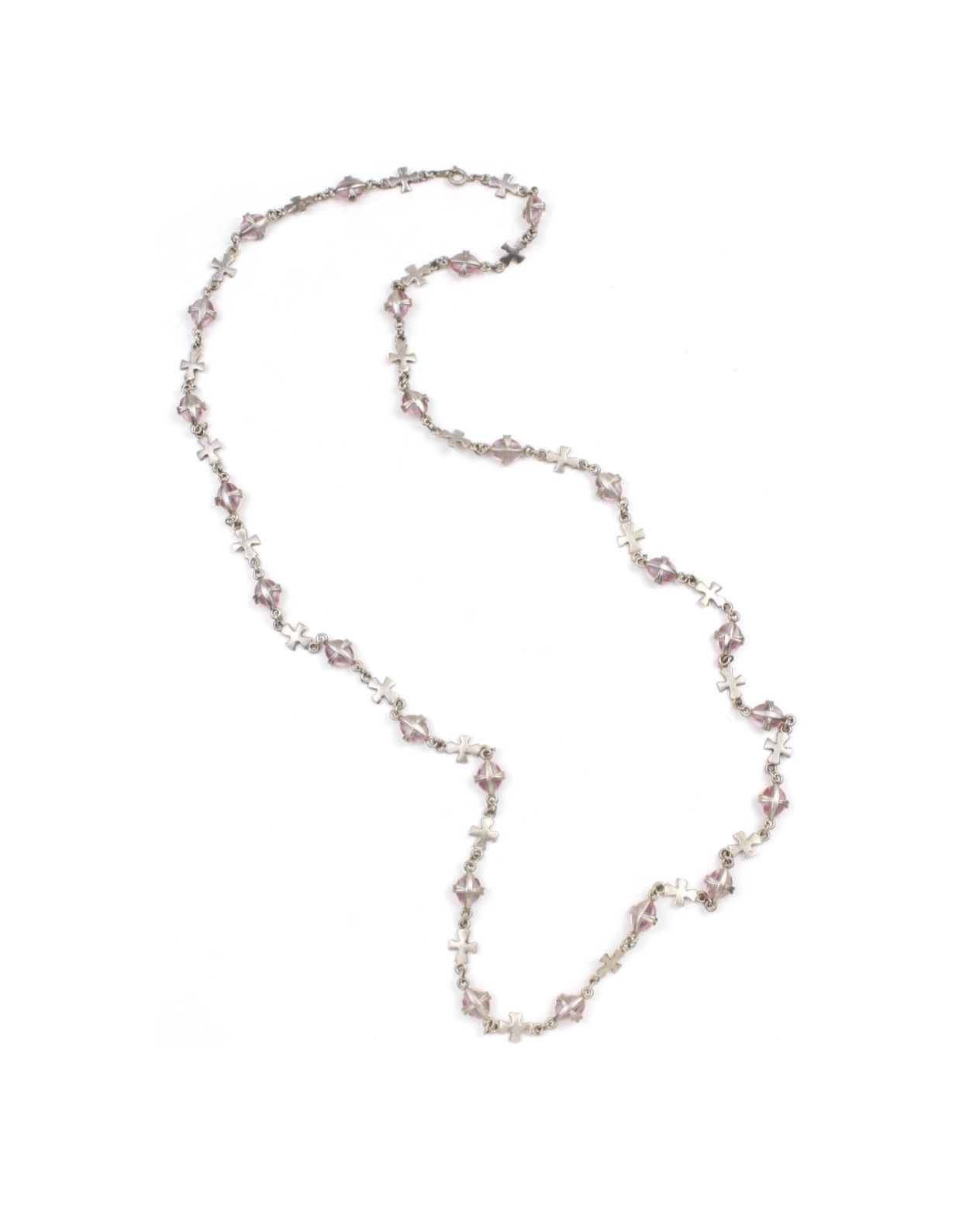 Vintage 2000S JAPANESE MADE CROSS & PINK GLASS BEAD NECKLACE Size ONE SIZE - 2 Thumbnail