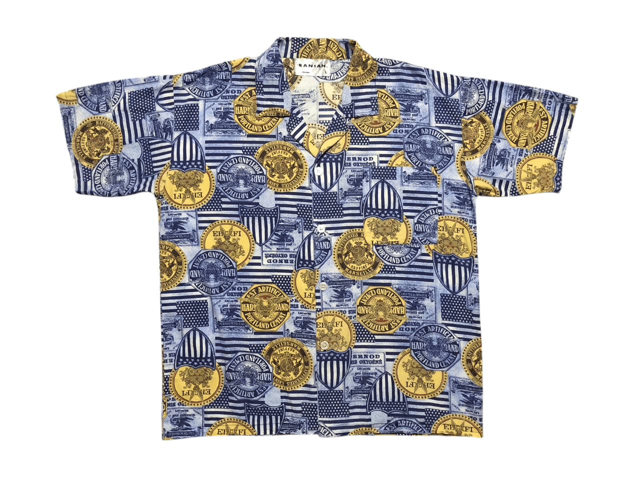 Japanese Brand 80s-90s Vintage Ranian All Over Print Open Collar Shirt Rare Size US L / EU 52-54 / 3 - 1 Thumbnail
