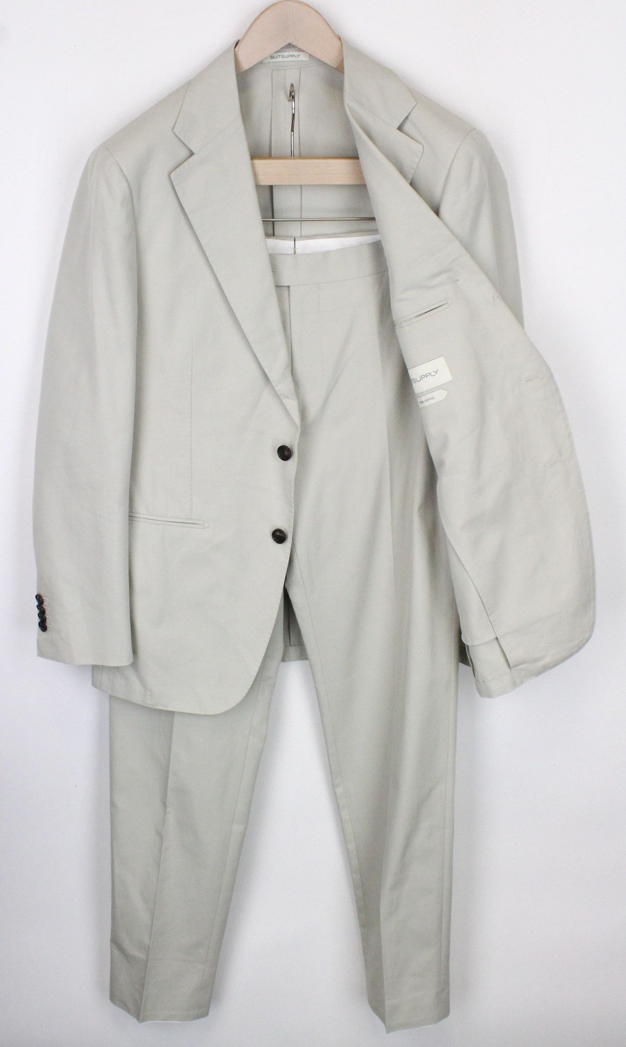 image of Suitsupply Havana Jetted Uk40R Egyptian Cotton Light Beige Suit 71133, Men's