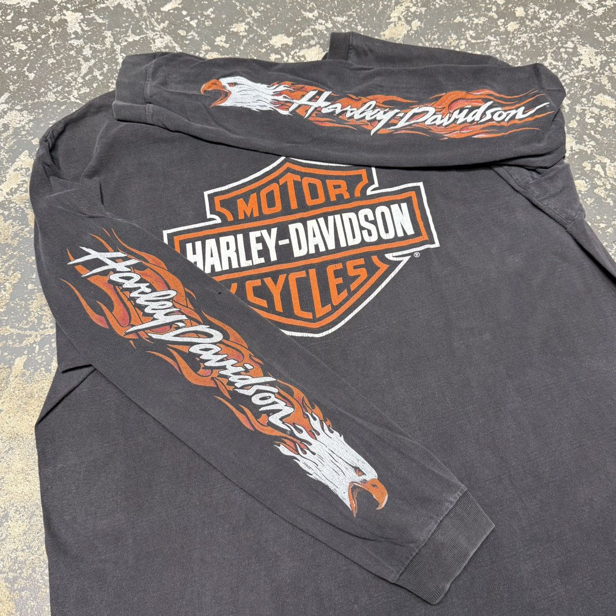 Vintage Harley Davidson Flame Flaming Eagle Long Sleeve Fade