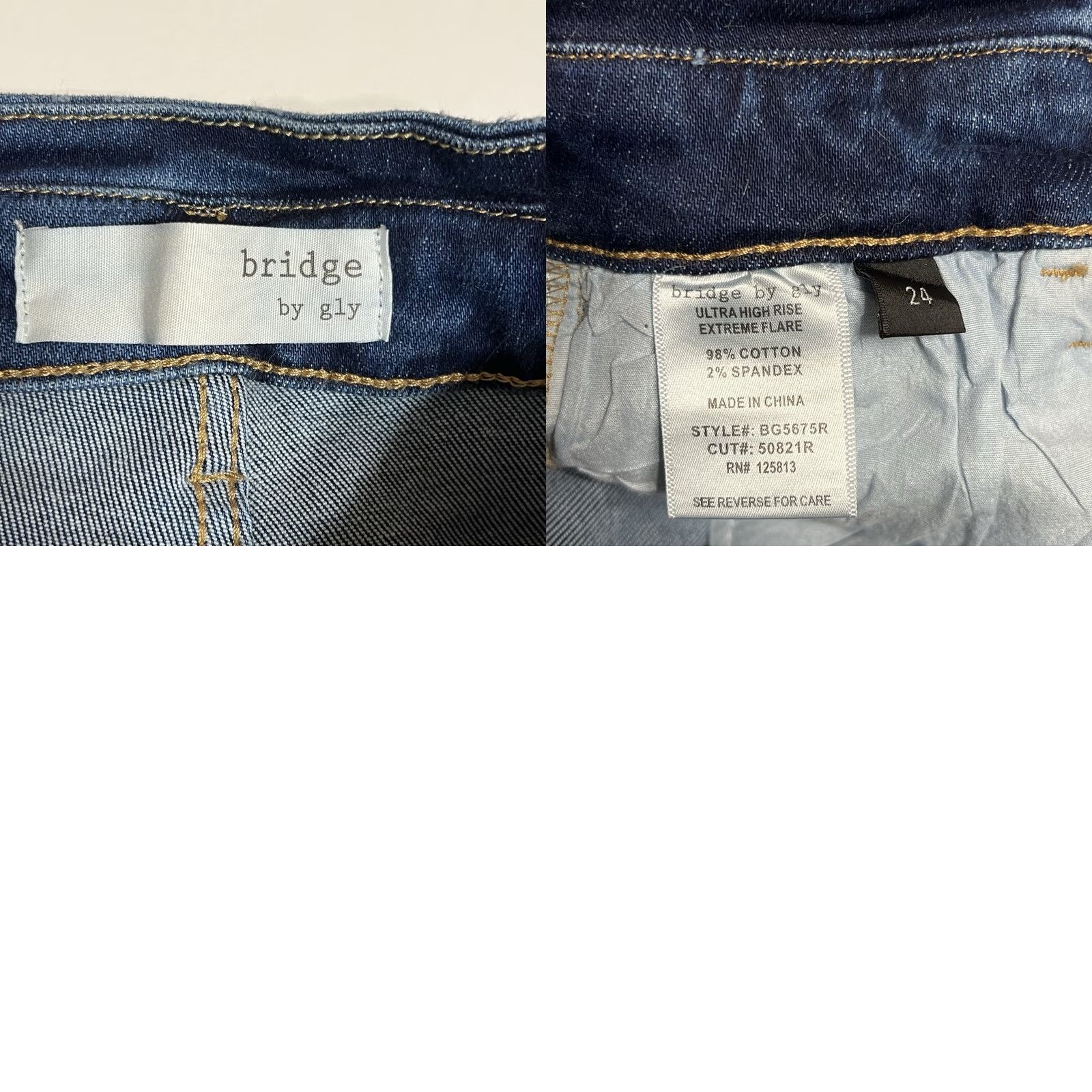 Vintage Buckle Bridge Ultra High-Rise Extreme Flare Denim Jeans Women's 24x31 Blue, 5-Pocket, Button Zip, Regular, Cotton Blend, GA Size 42" / US 20 - 8 Thumbnail