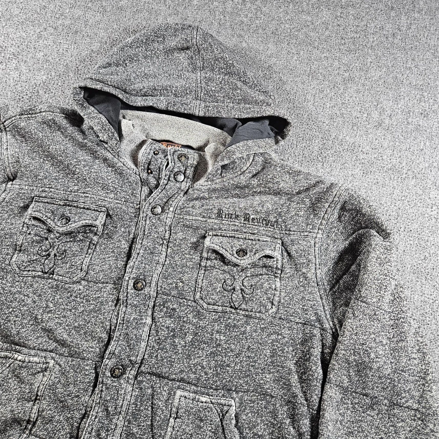 Vintage Rock Revival Hoodie Jacket Mens 2XL Gray Snap Fleece Lined Embroidered Logo Cotton Polyester Pocket Hoodie Size US XXL / EU 58 / 5 - 5 Thumbnail