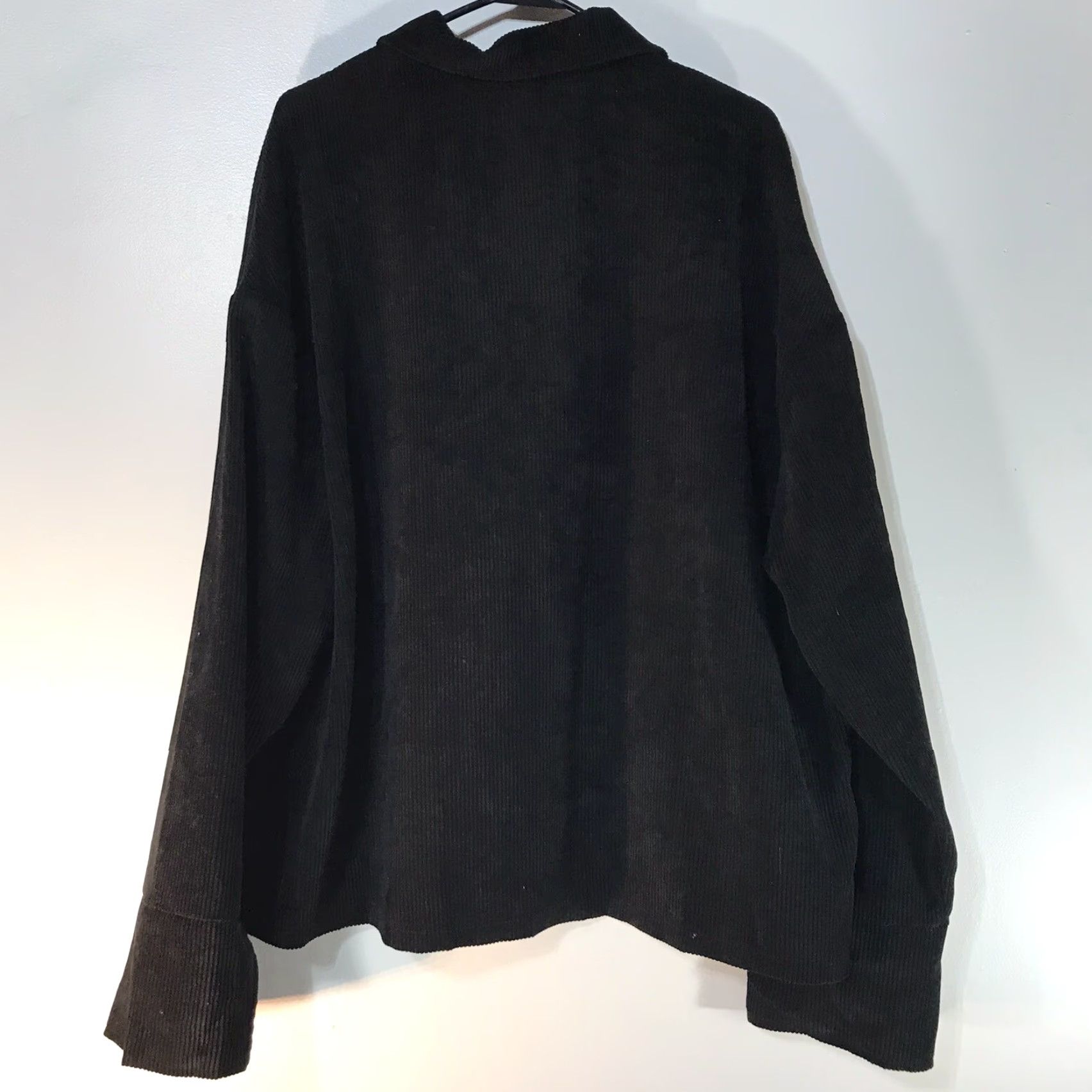 Shein SHEIN CURVE Plus Size 1X Black Corduroy Button Up Jacket for Women, Mid-Length, Long Sleeve, Casual, Workwear Size XL / US 12-14 / IT 48-50 - 3 Thumbnail