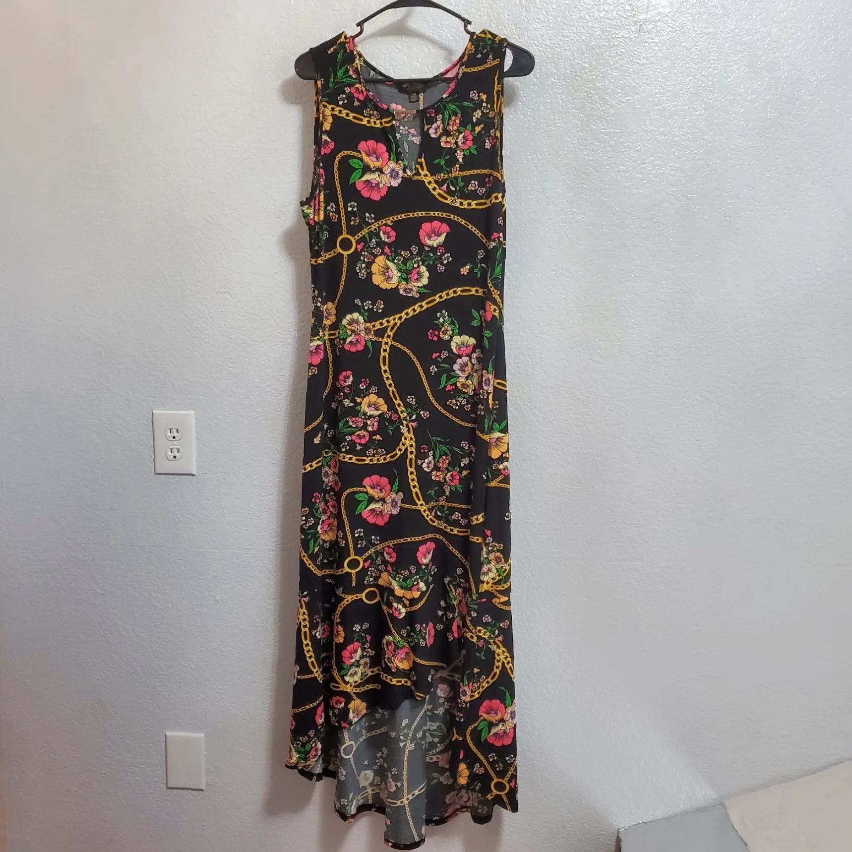 Vintage VINTAGE Thalia Sodi Maxi Dress Women L Black Sleeveless Floral Chain Print Stretch Size L / US 10 / IT 46 - 2 Thumbnail