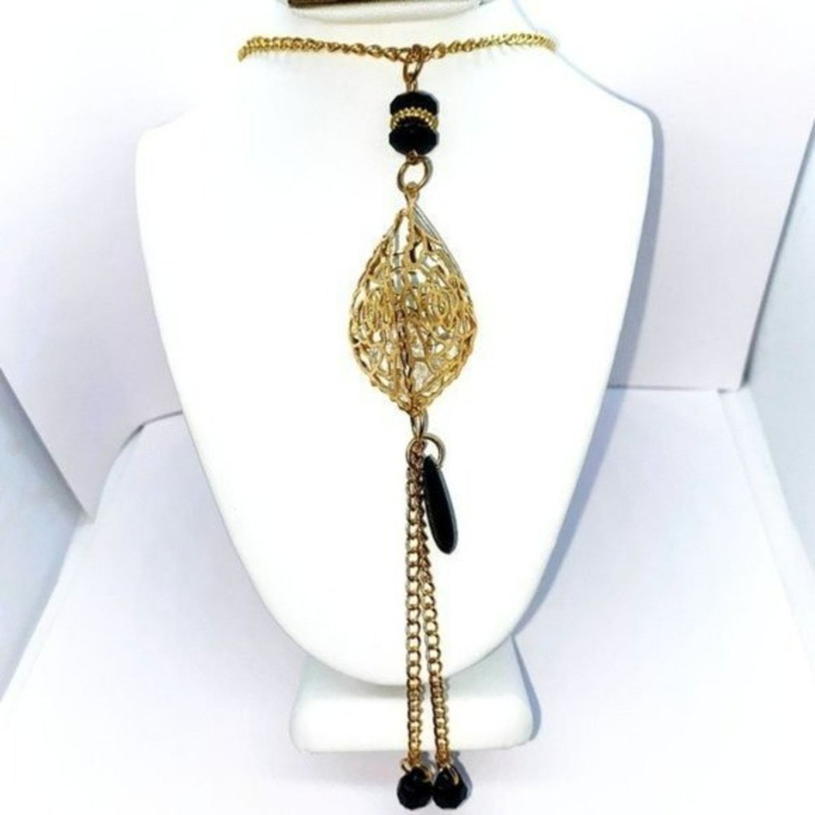 Handmade Gold-Tone Laser-Cut Rose 3D Pendant Bead Necklace Size ONE SIZE - 1 Thumbnail